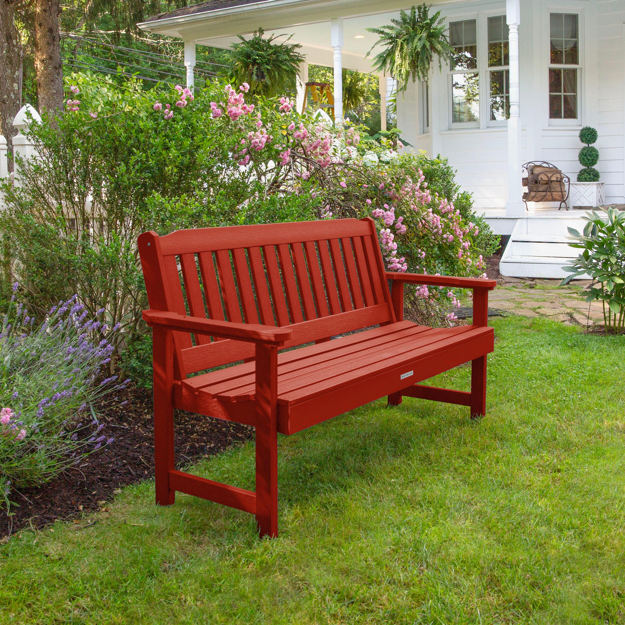Highwood USA Lehigh 5-Foot Garden Bench, Rustic Red, large