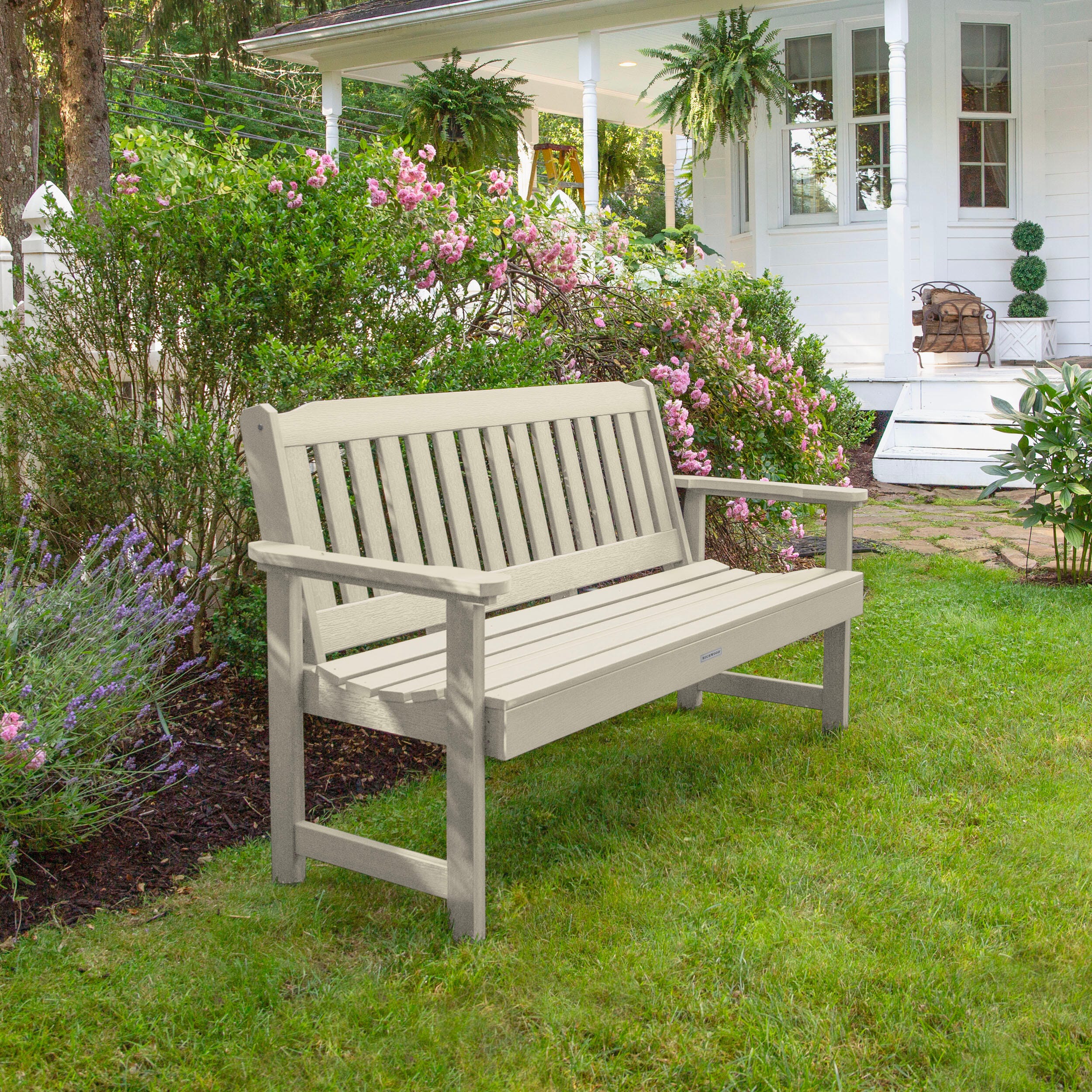 Highwood USA Lehigh 5-Foot Garden Bench, Whitewash, large