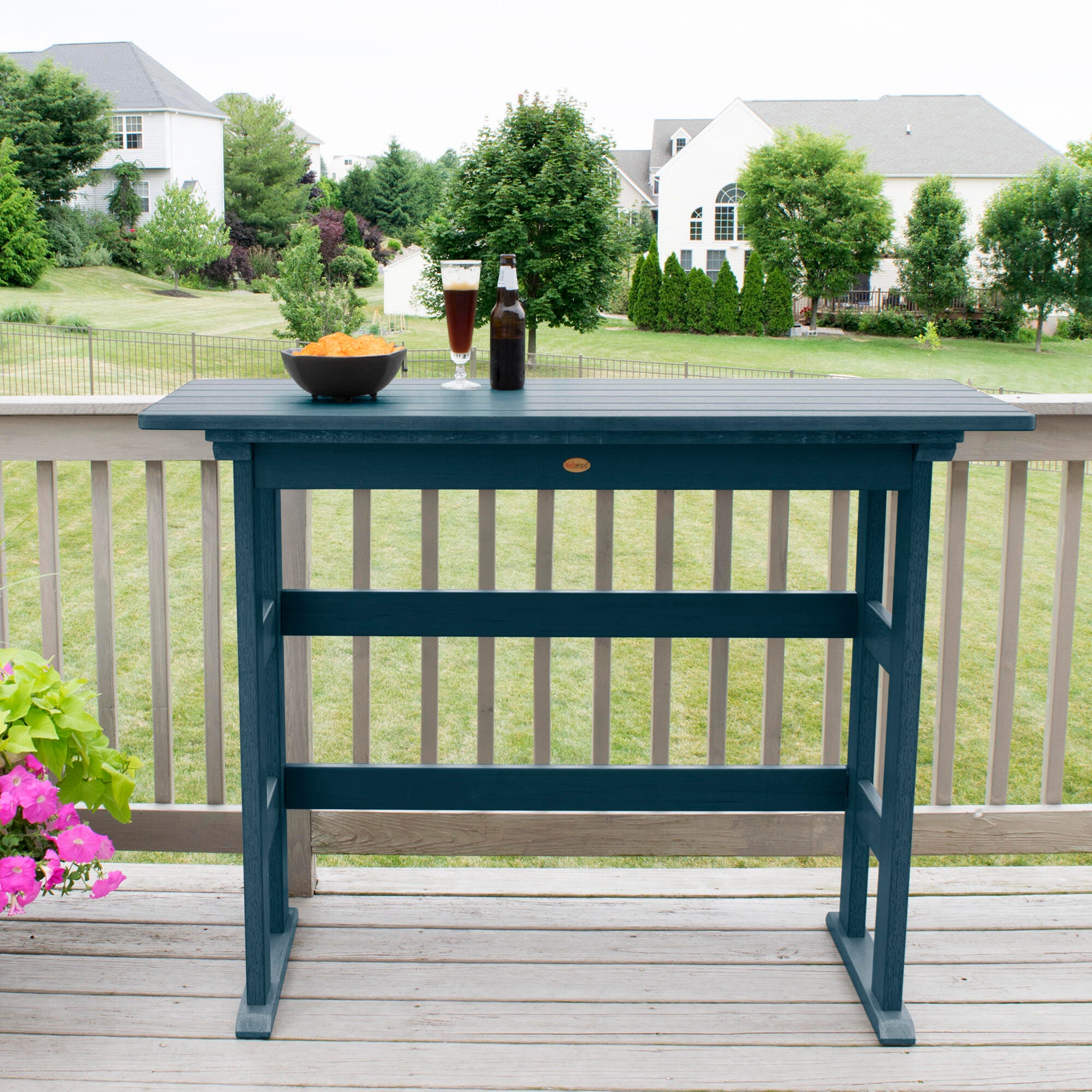 Highwood USA Lehigh Bar Height Balcony Table, Nantucket Blue, large