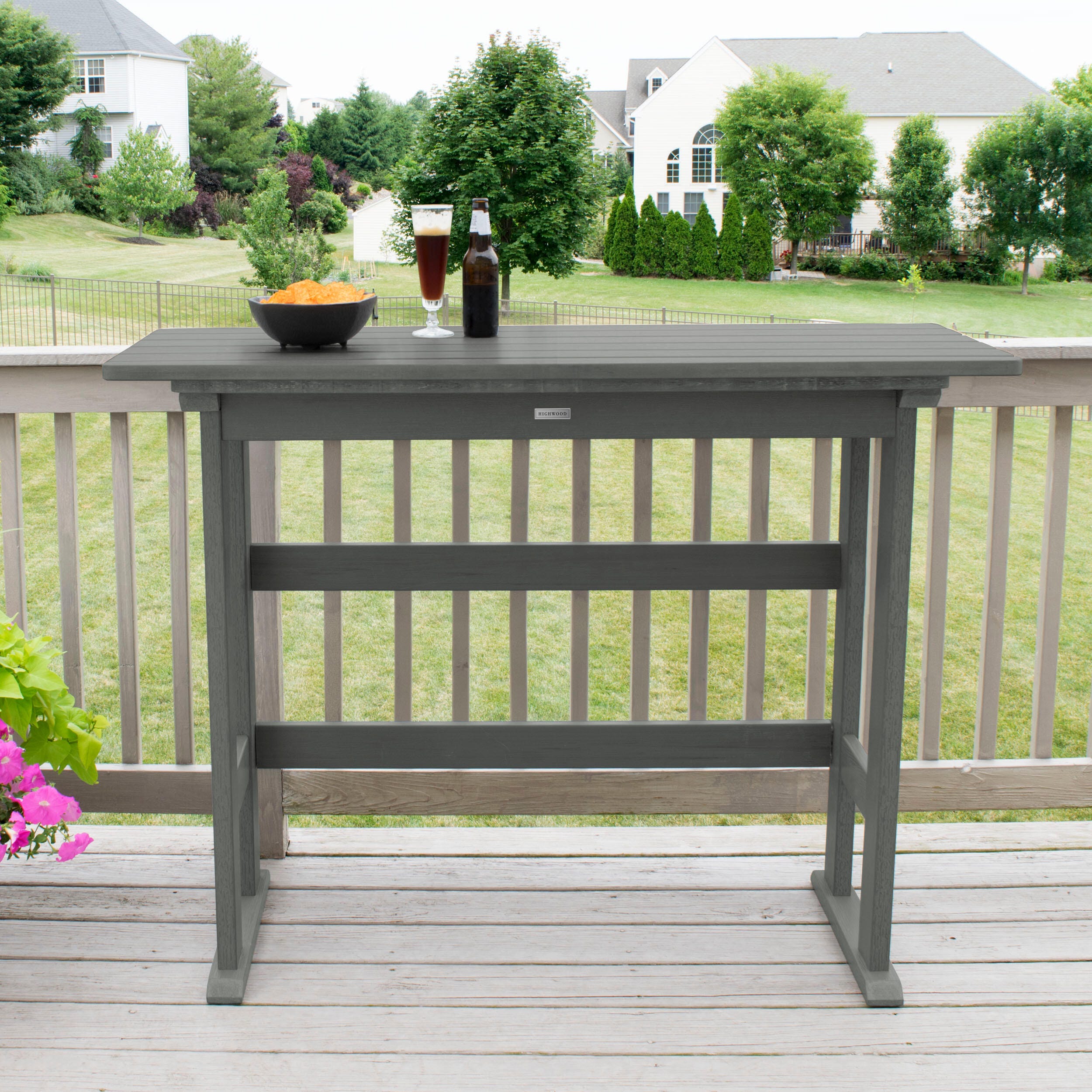 Highwood USA Lehigh Bar Height Balcony Table, Coastal Teak, large