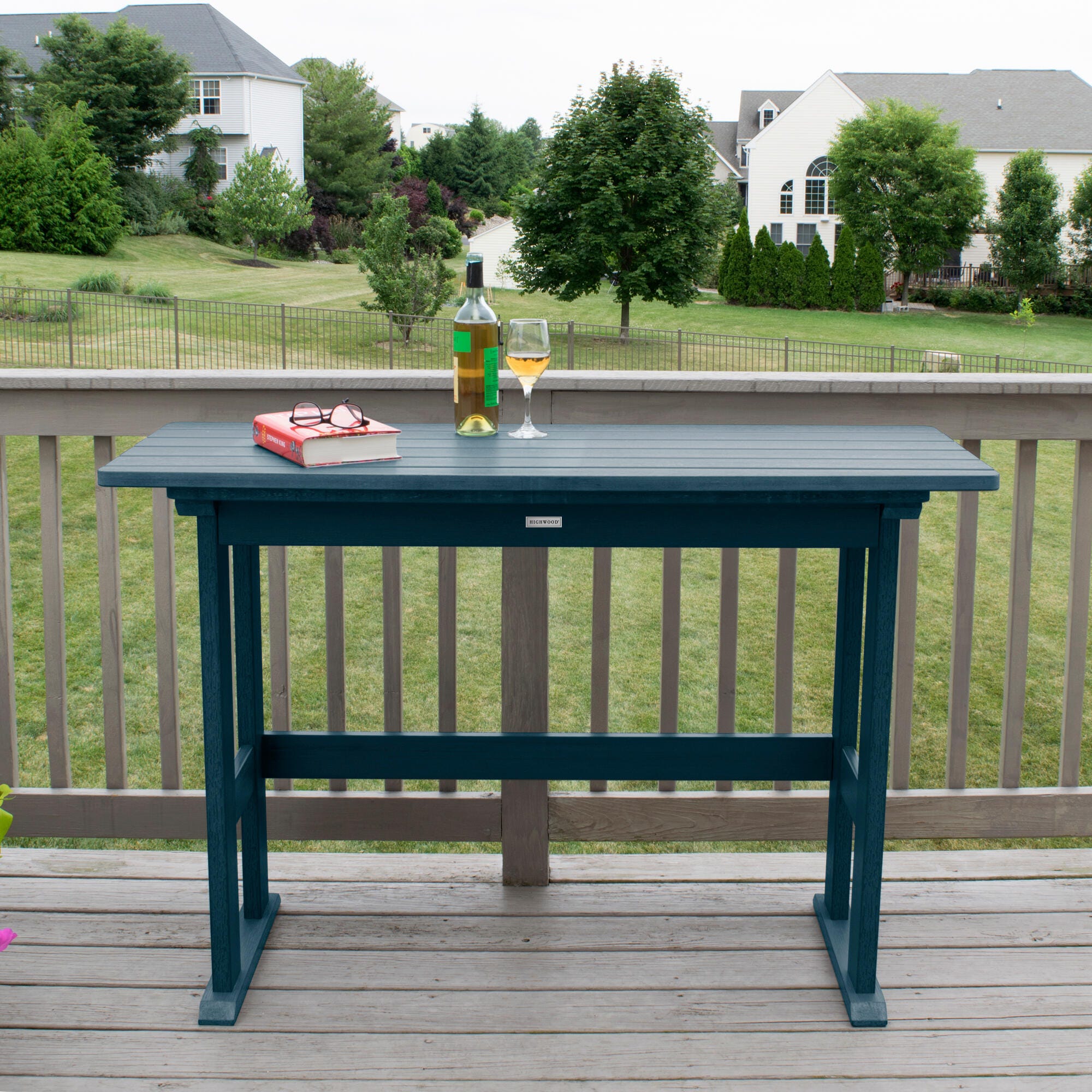 Highwood USA Lehigh Counter Height Balcony Table, Nantucket Blue, large