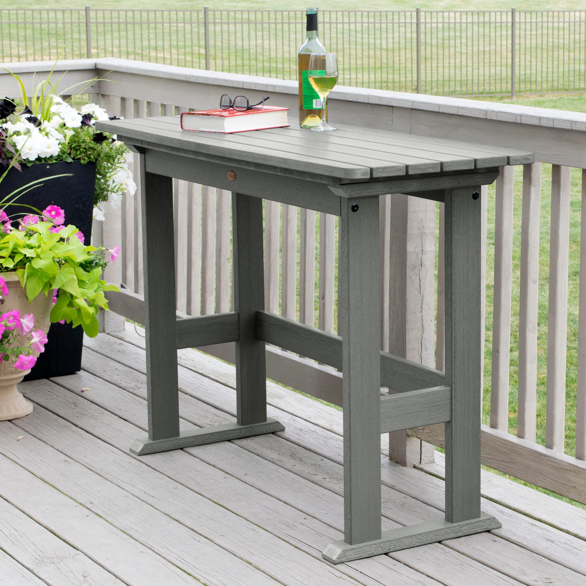 Highwood USA Lehigh Counter Height Balcony Table, Coastal Teak, large