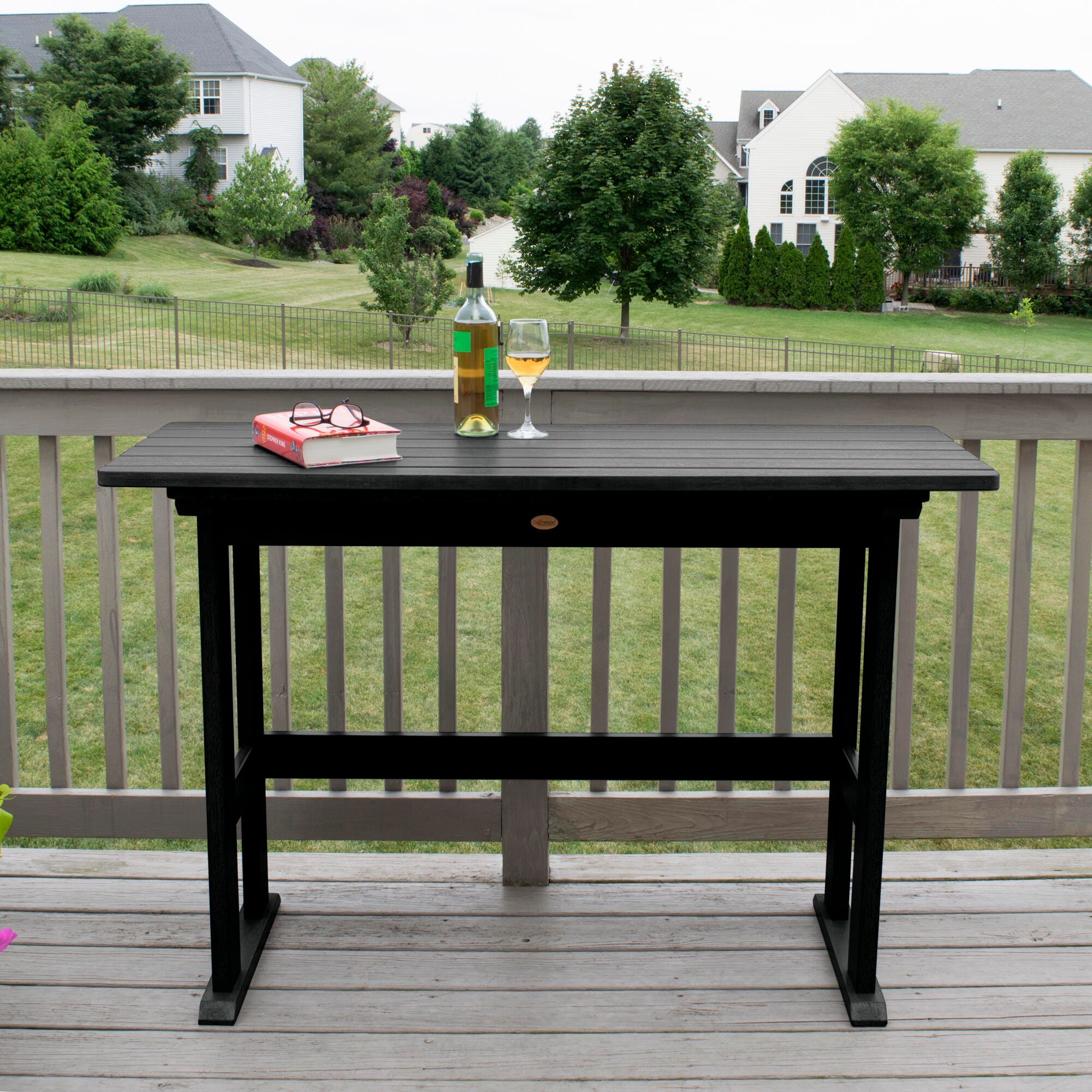 Highwood USA Lehigh Counter Height Balcony Table, Black, large