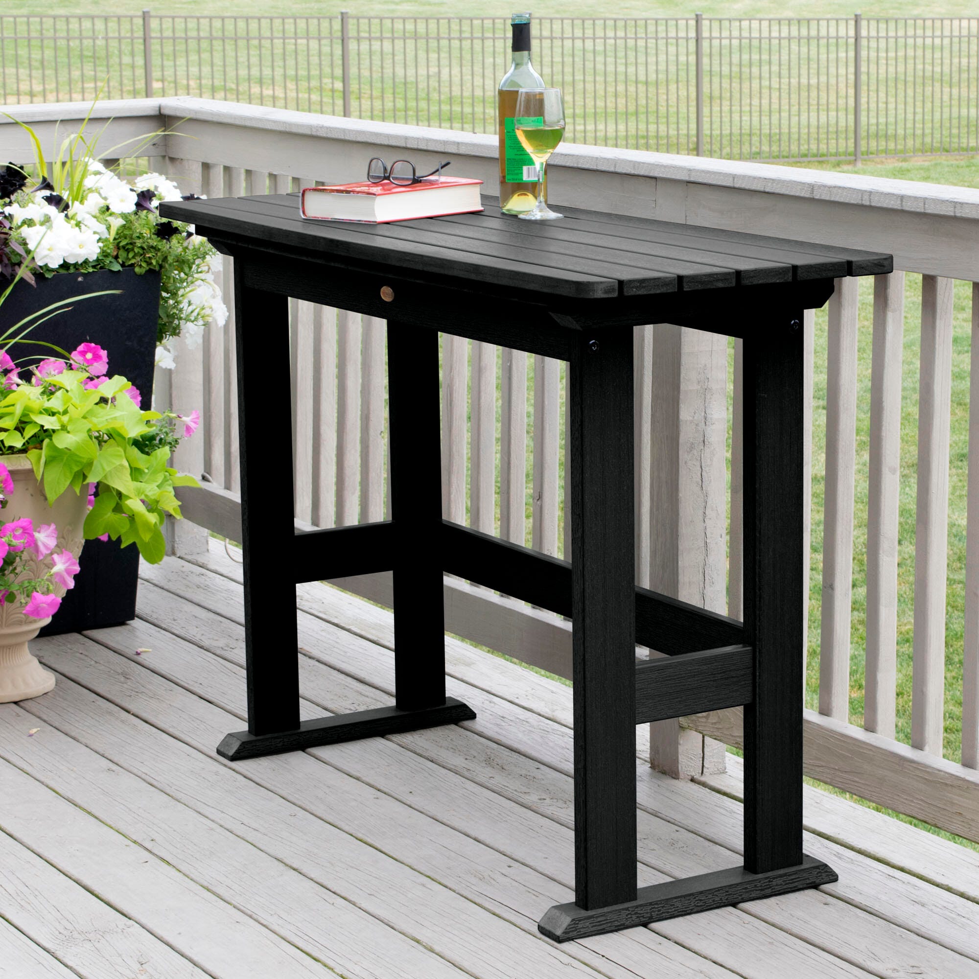 Highwood USA Lehigh Counter Height Balcony Table, Black, large