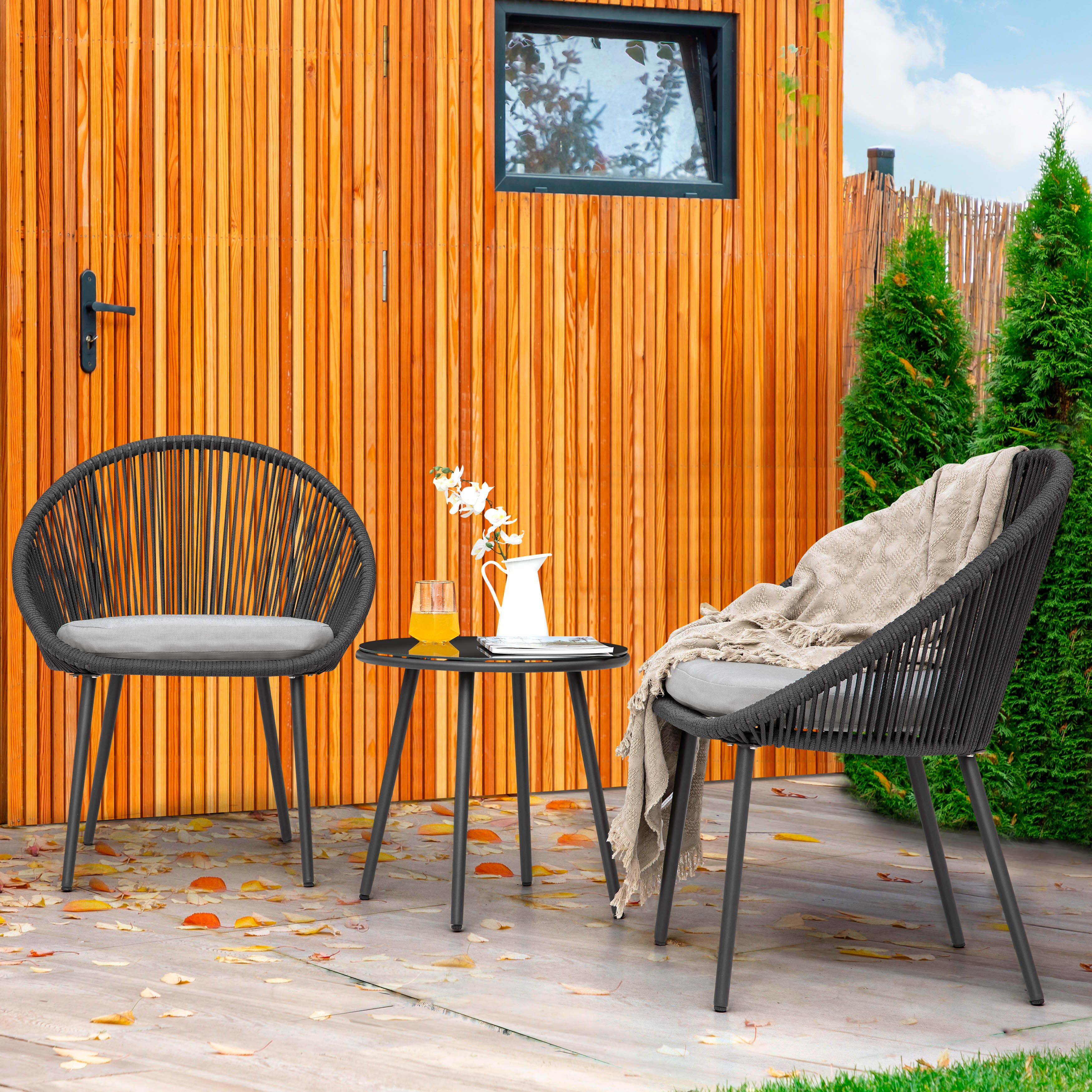 Nuu Garden 2 Outdoor Lounge Chairs and End Table, Gray, large