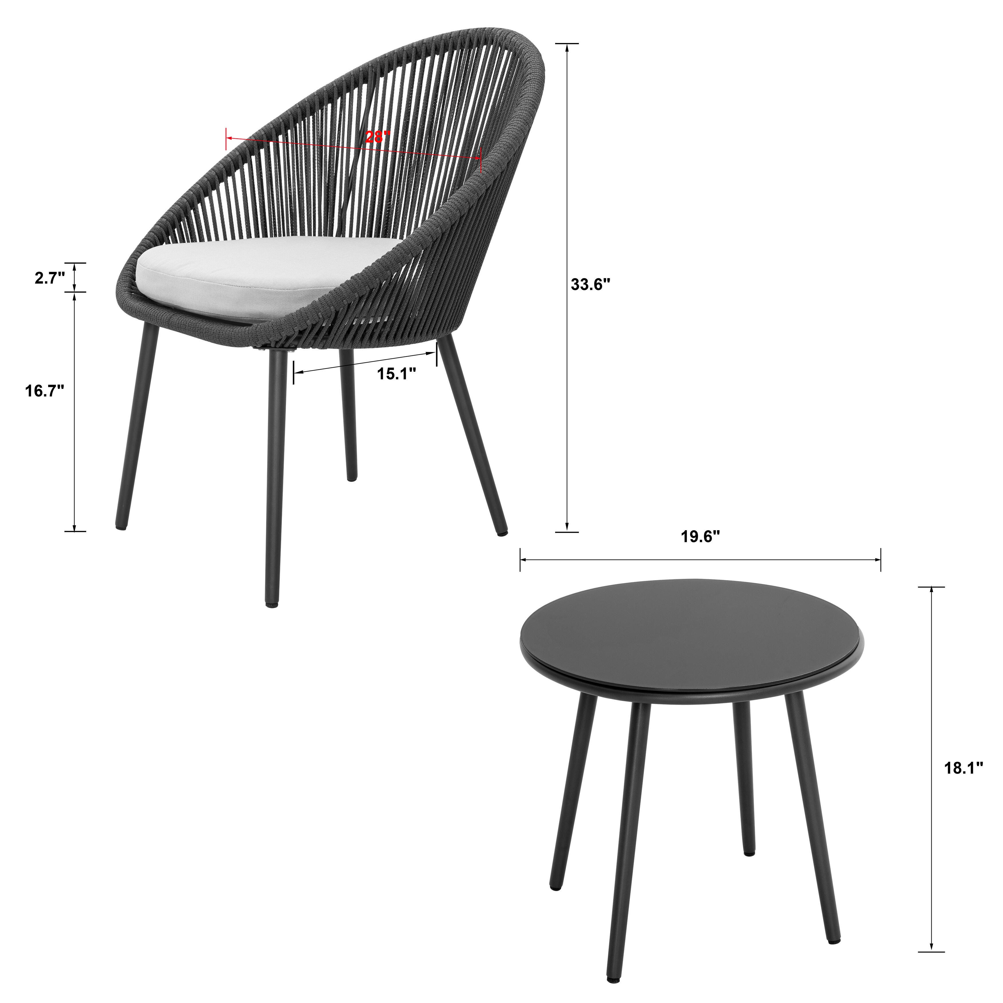Nuu Garden 2 Outdoor Lounge Chairs and End Table, Gray, large
