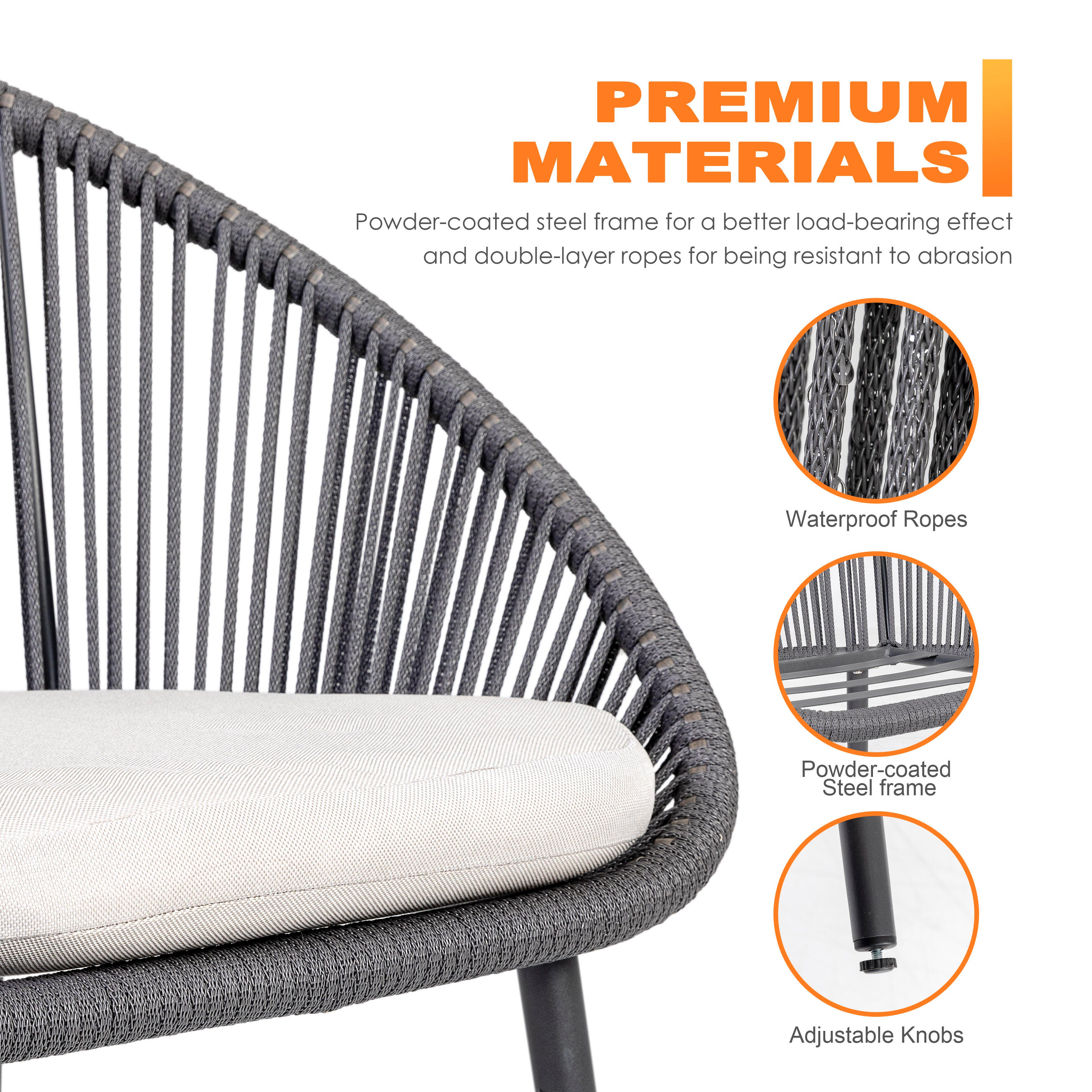 Nuu Garden 2 Outdoor Lounge Chairs and End Table, Gray, large