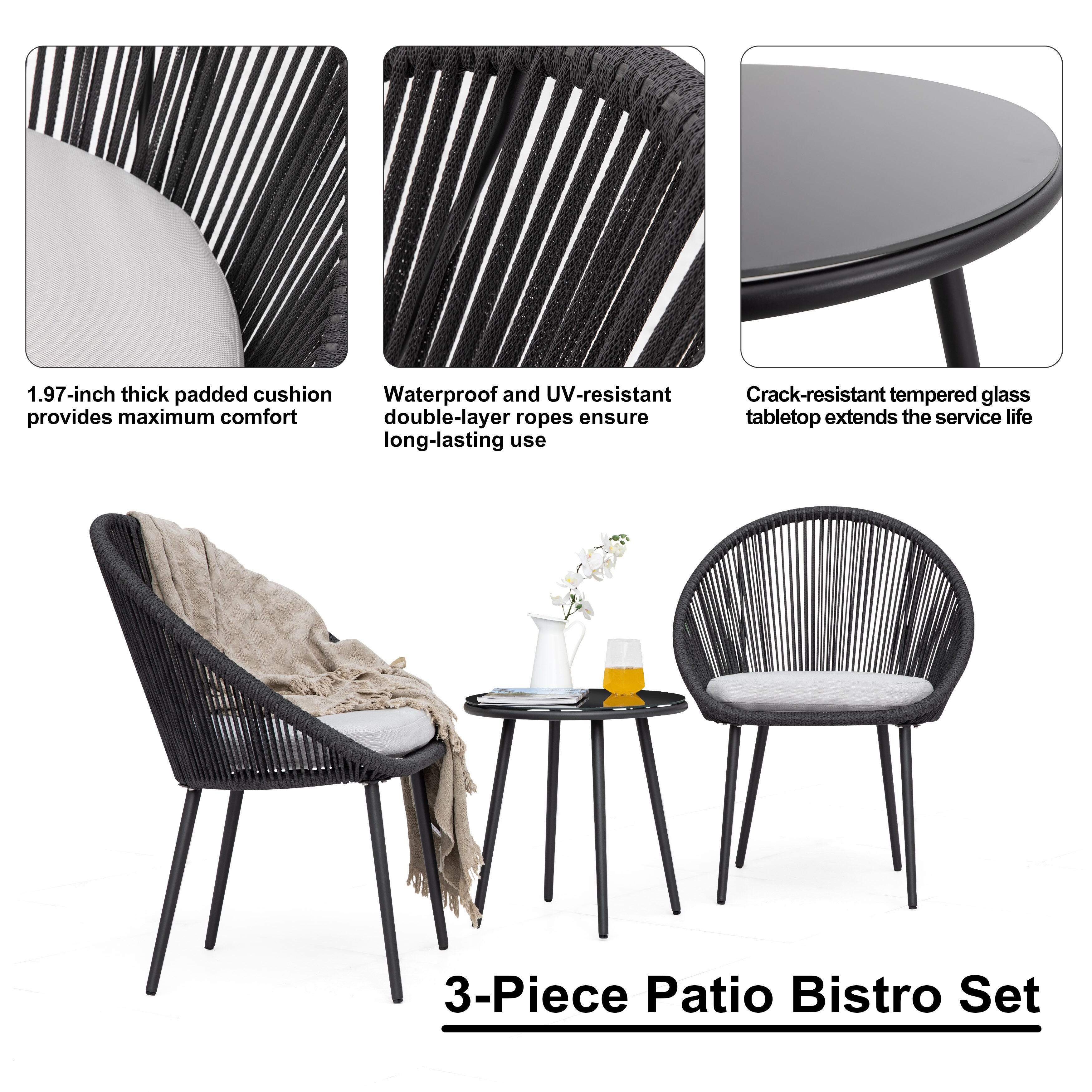 Nuu Garden 2 Outdoor Lounge Chairs and End Table, Gray, large