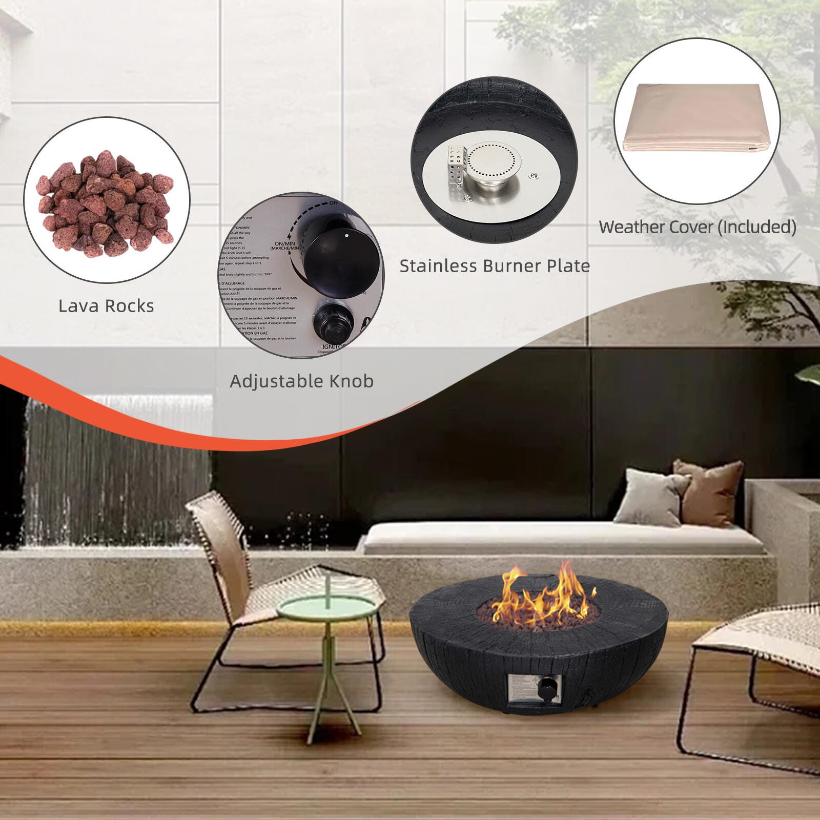 AFTERGLOW Tree Bark Design Outdoor Fire Pit, , large