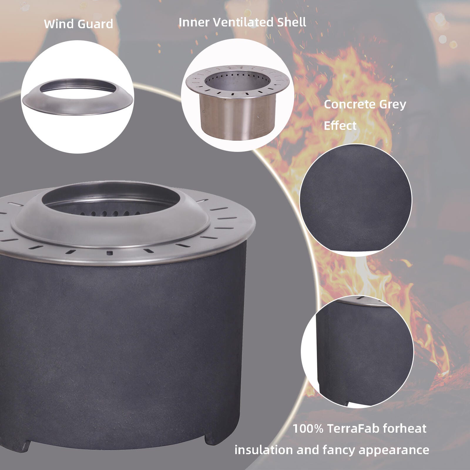 AFTERGLOW Outdoor Smokeless Firepit with Surround, Dark Gray, large