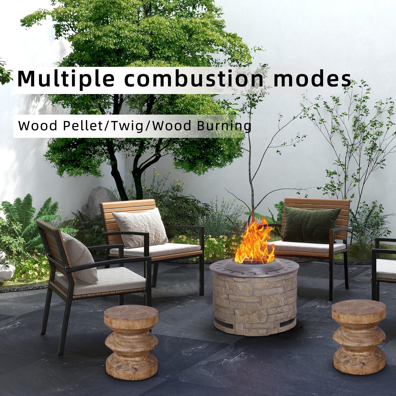 AFTERGLOW Outdoor Smokeless Firepit with Surround, Antique White, large