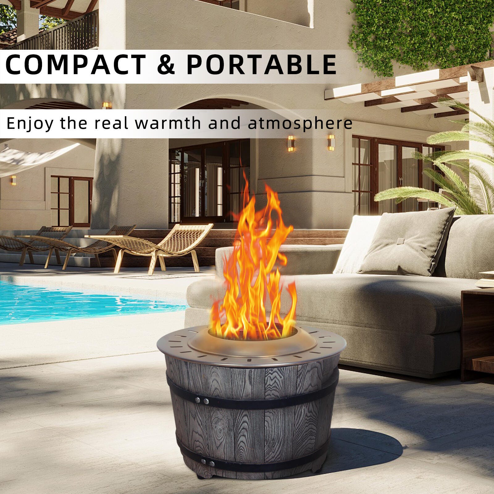 AFTERGLOW Outdoor Smokeless Firepit with Surround, Antique Gray, large