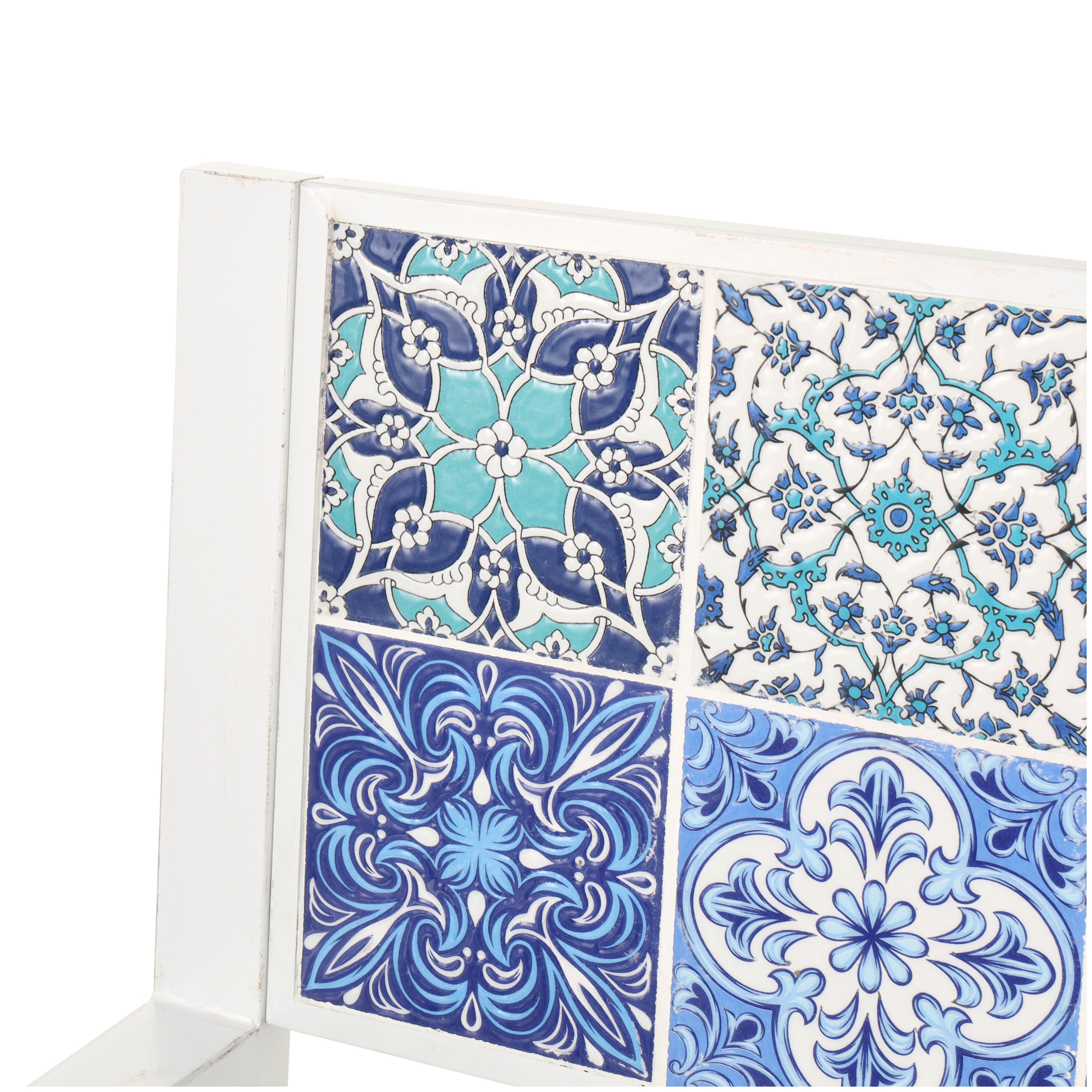 Bayberry Lane Mosaic Outdoor Bench, White, large