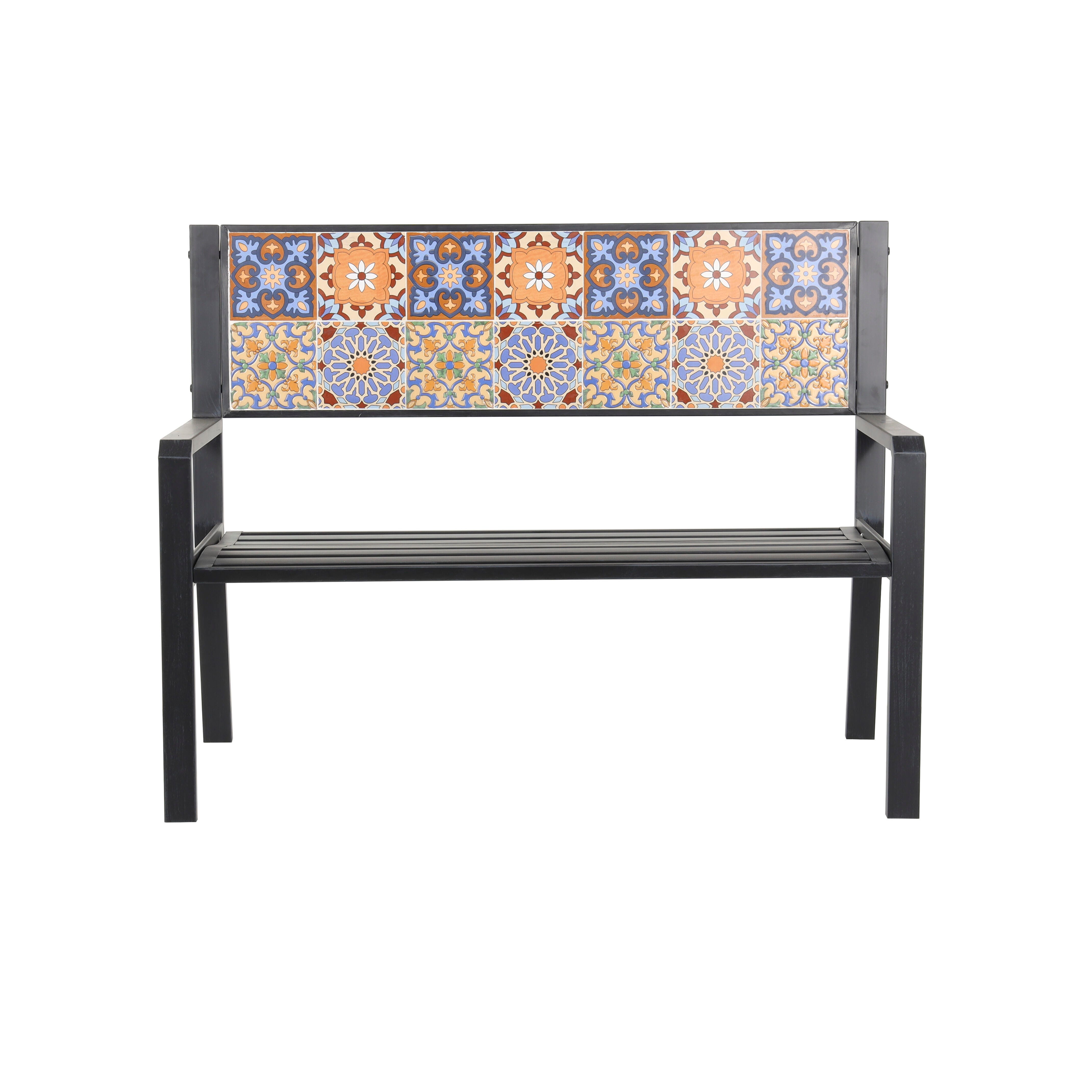 Bayberry Lane Mosaic Outdoor Bench, Black, large