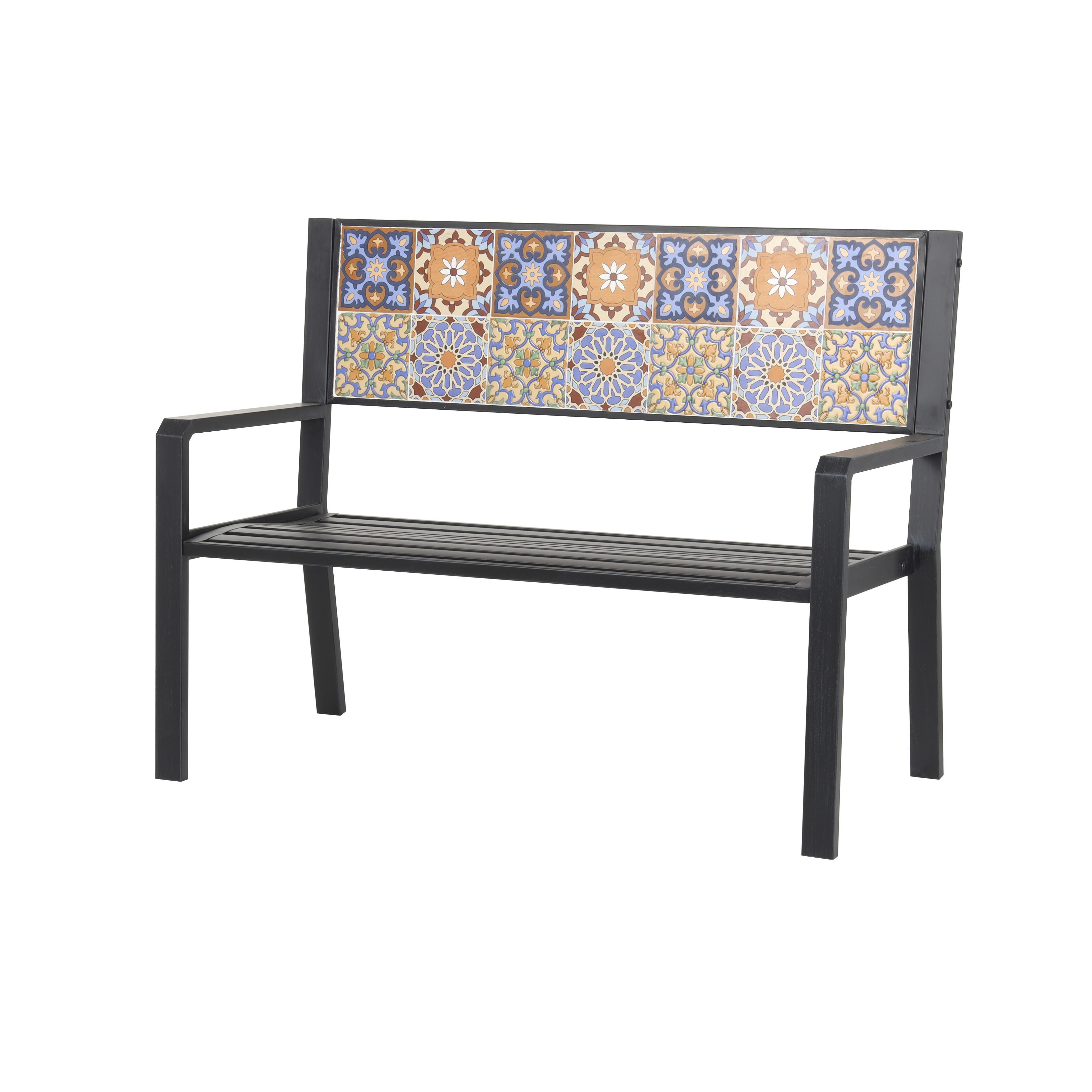 Bayberry Lane Mosaic Outdoor Bench, Black, large