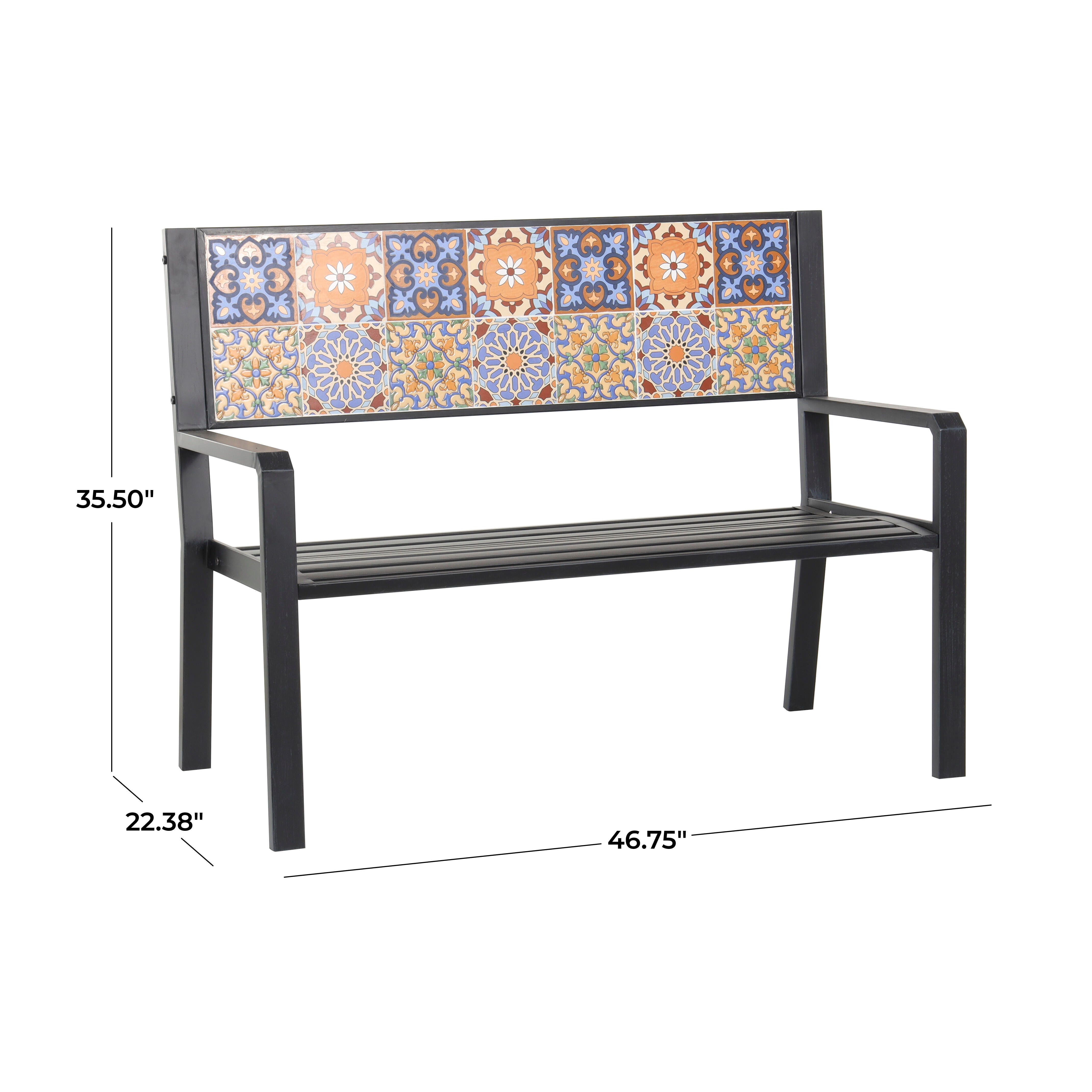 Bayberry Lane Mosaic Outdoor Bench, Black, large