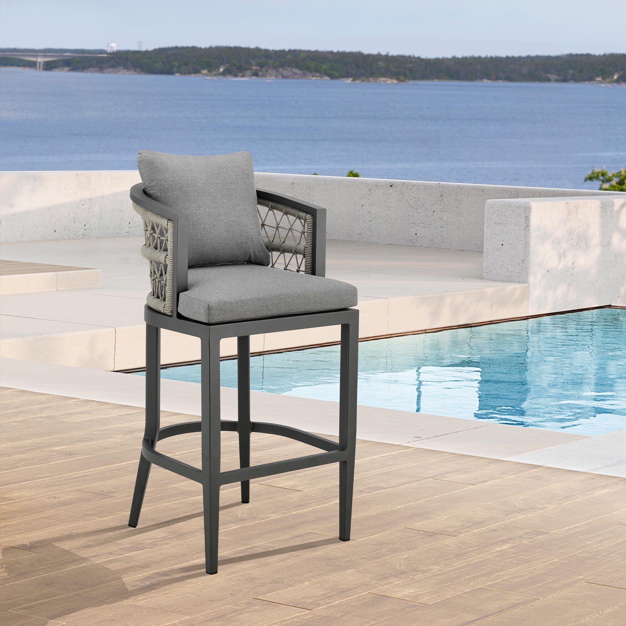 Zella Outdoor Patio Counter Stool, Earl Gray, rollover