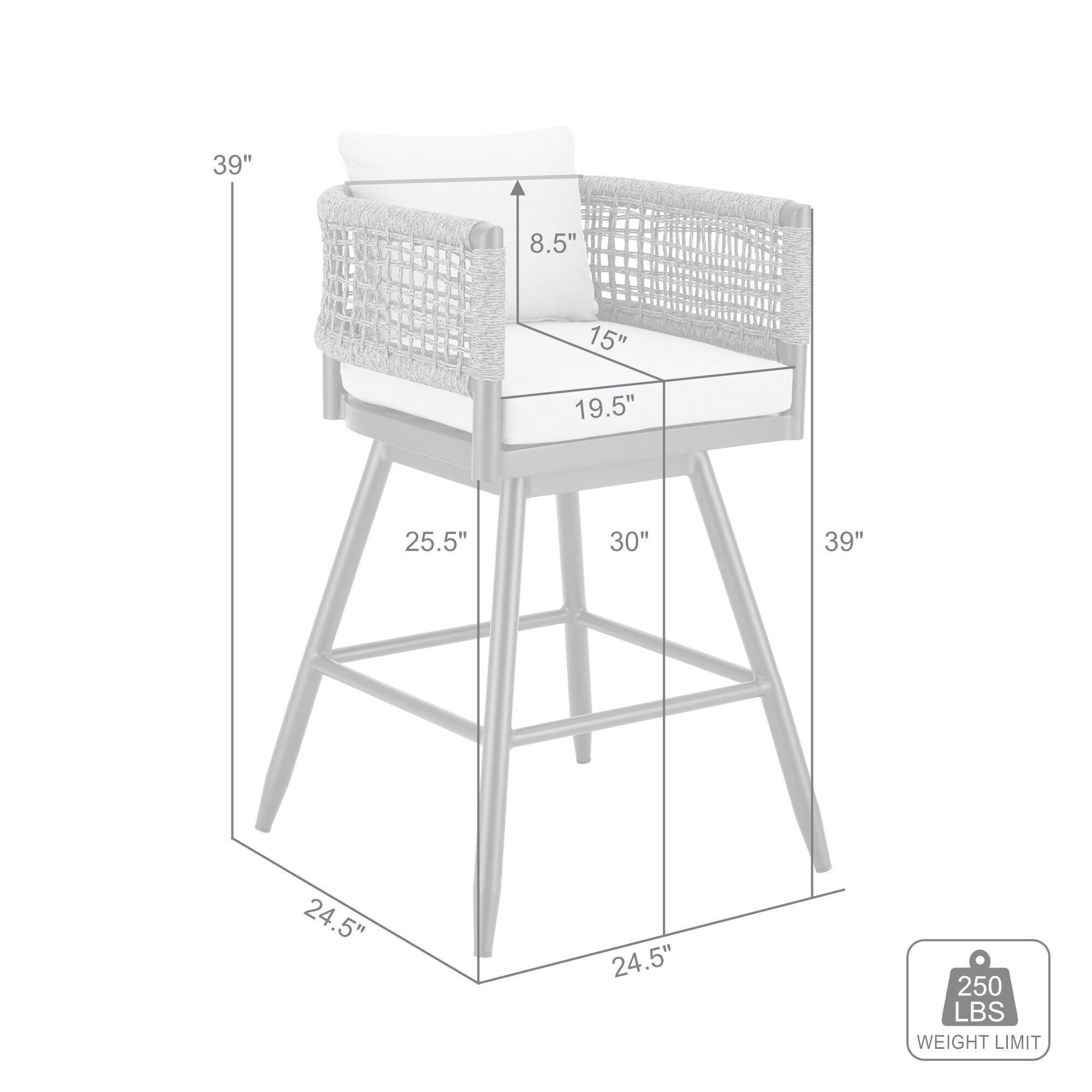 Alegria Outdoor Patio Swivel Bar Stool, Light Gray, large