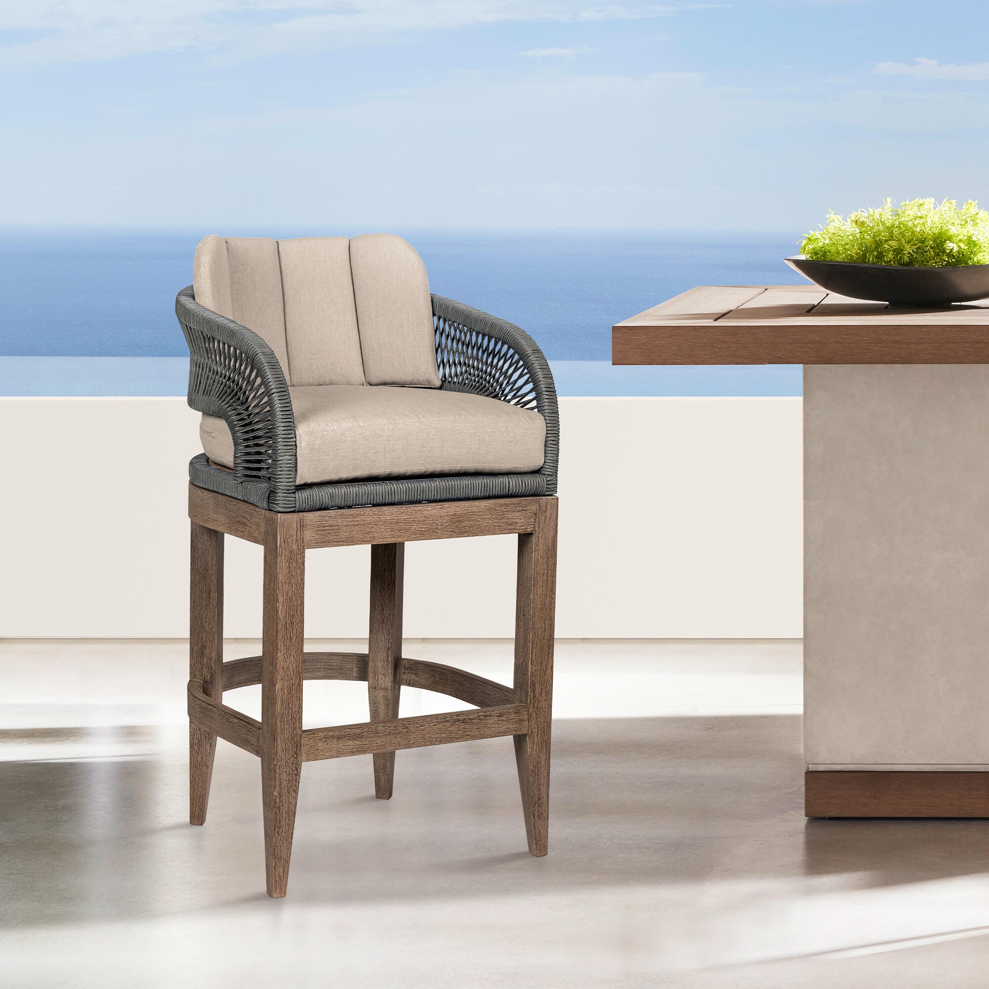 Orbit Outdoor Patio Bar Stool, Taupe, large