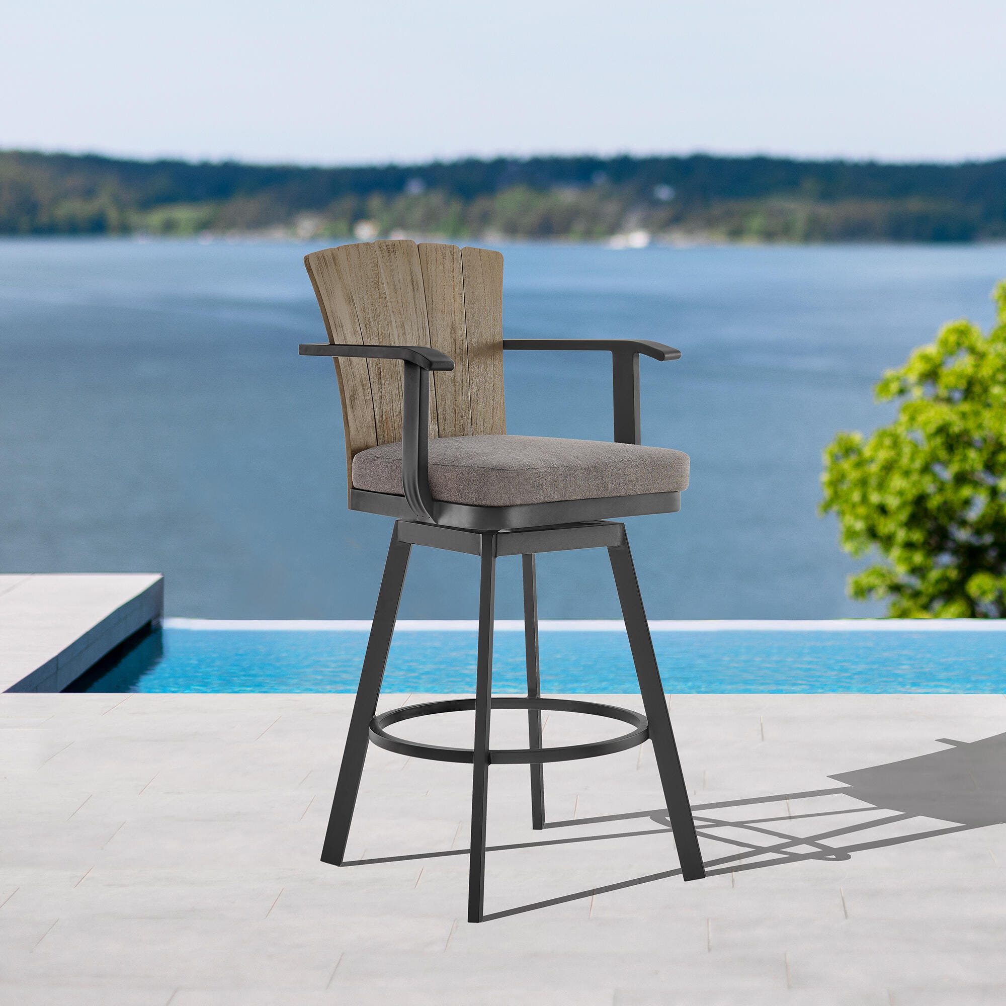 Hazel Outdoor Patio Swivel Bar Stool, Charcoal, large