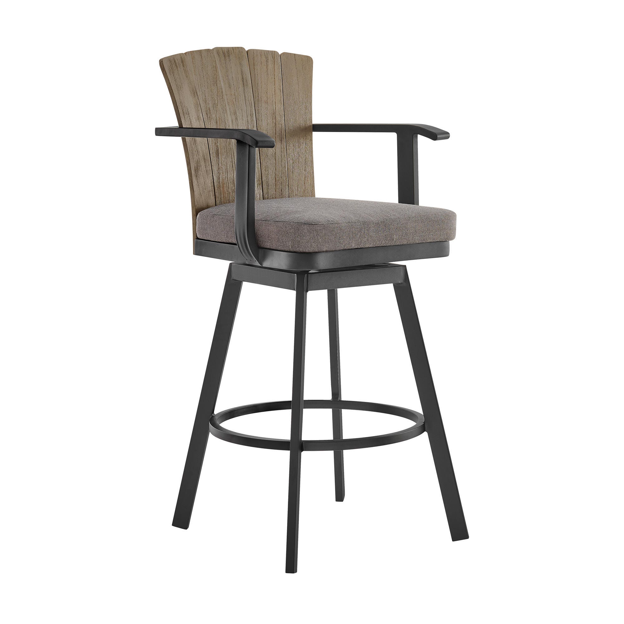 Hazel Outdoor Patio Swivel Bar Stool, Charcoal, large