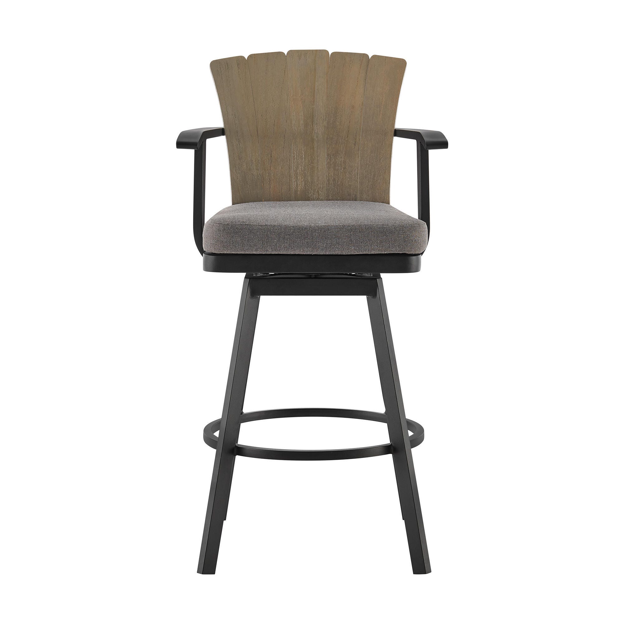 Hazel Outdoor Patio Swivel Bar Stool, Charcoal, large
