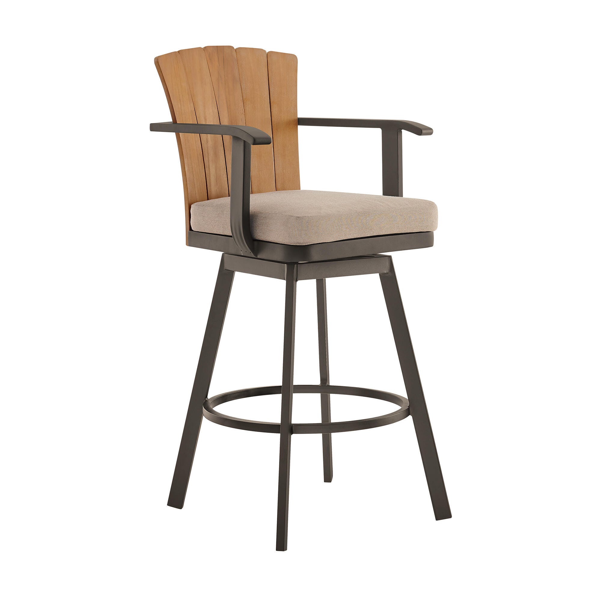 Hazel Outdoor Patio Swivel Bar Stool, Brown, large