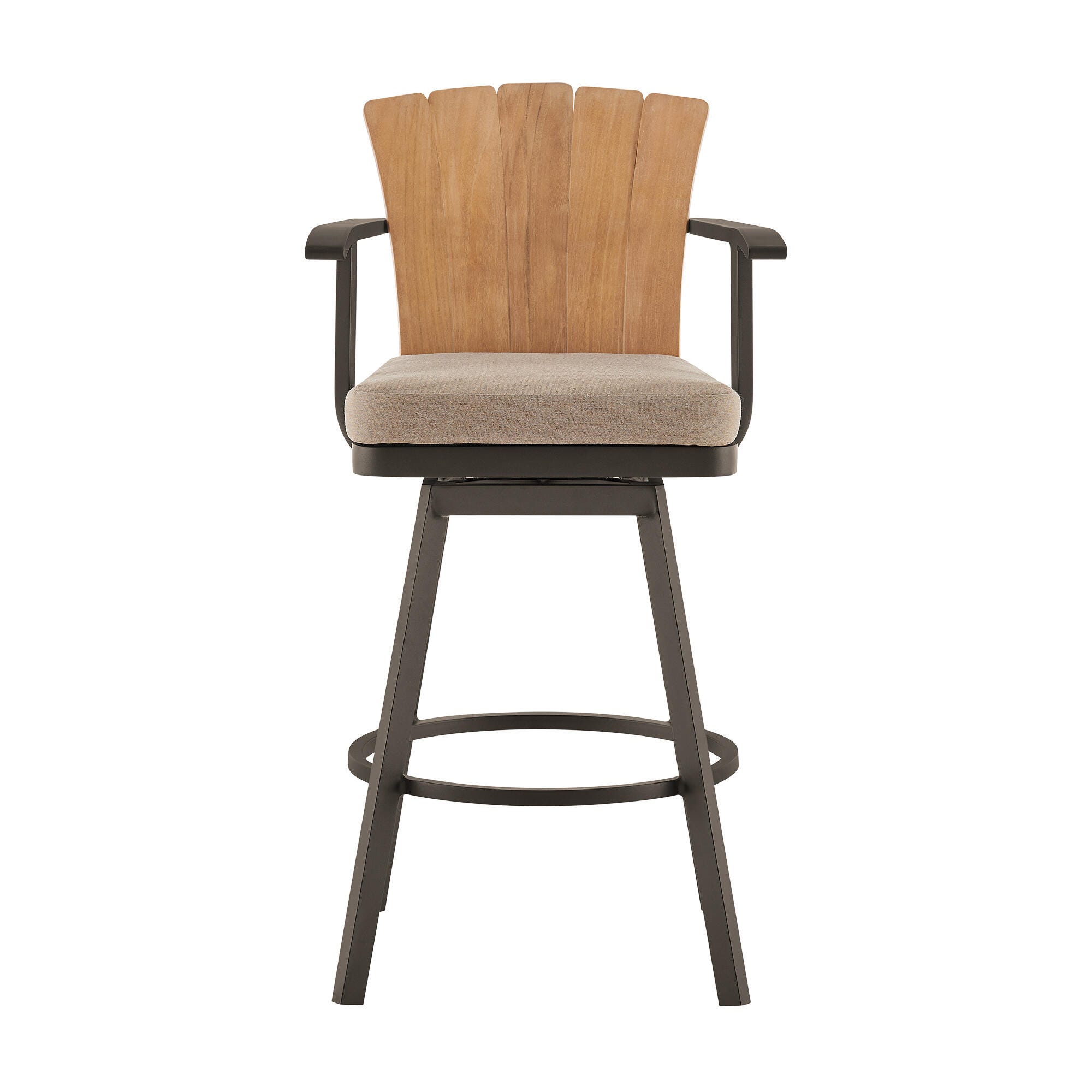 Hazel Outdoor Patio Swivel Bar Stool, Brown, large