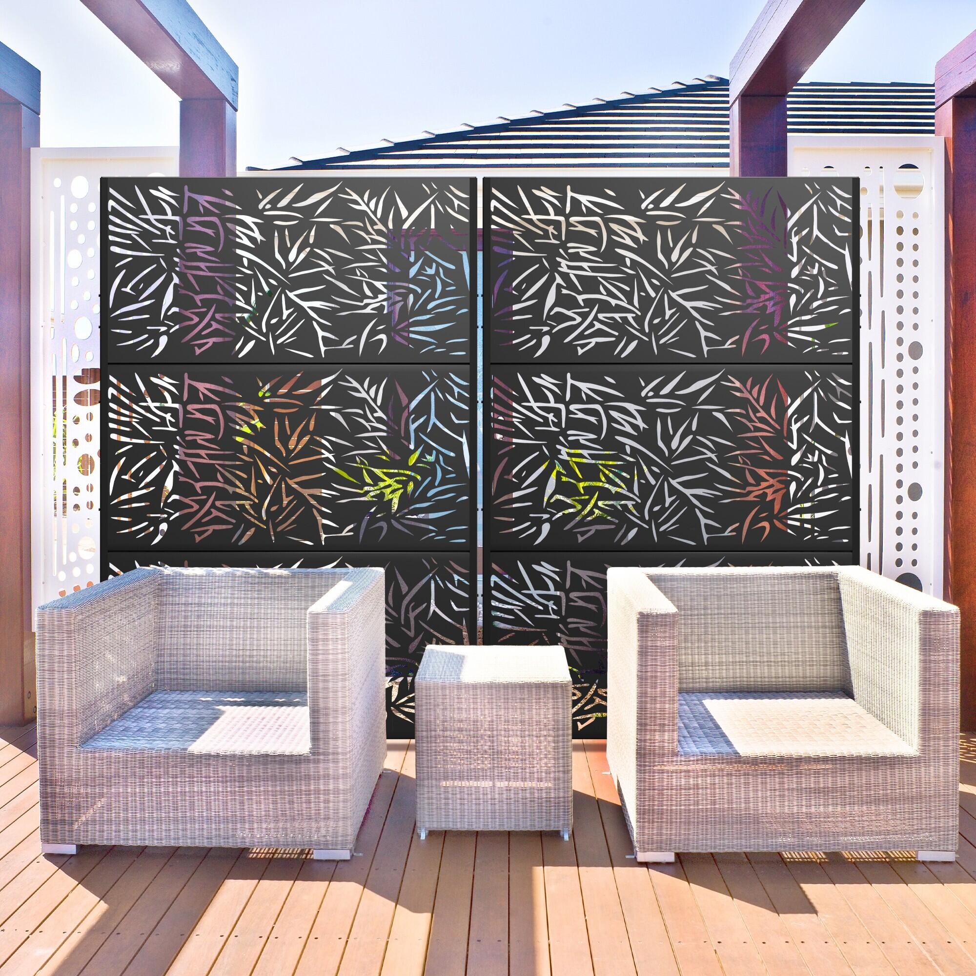 TranquilBreeze Bamboo Leaves Outdoor Privacy Screen Garden Fence, Black, large