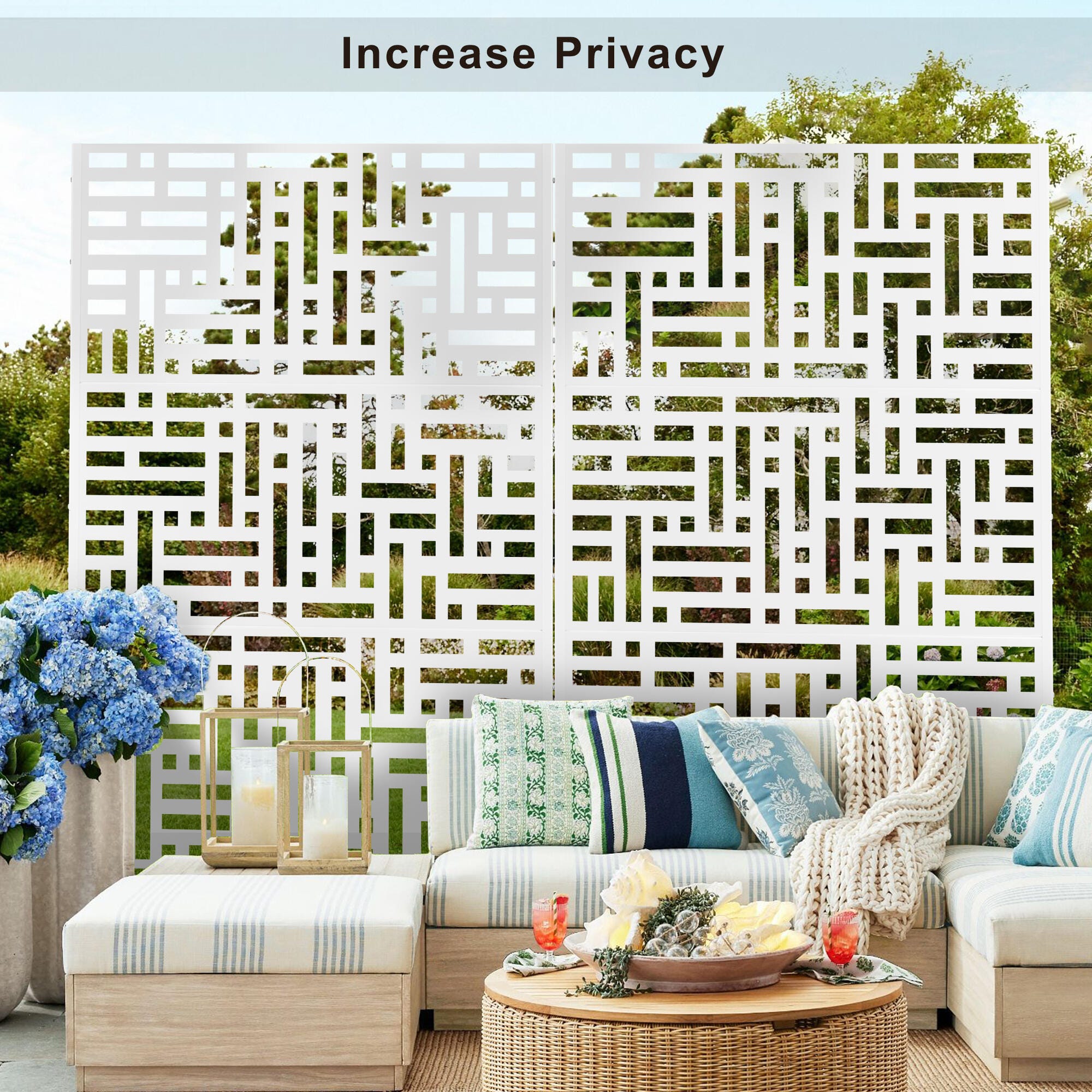 TranquilBreeze Streets Outdoor Privacy Screen Garden Fence, White, large