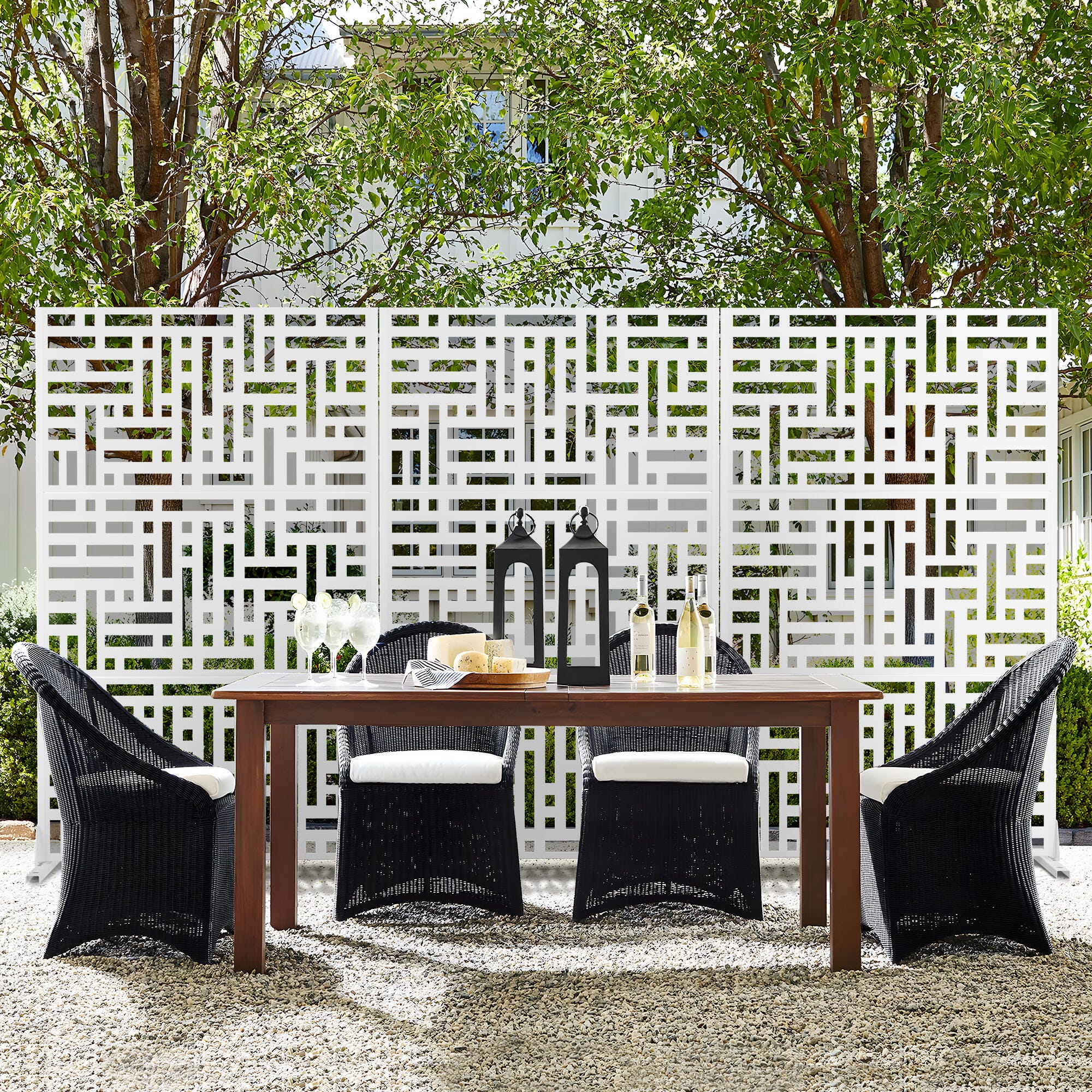 TranquilBreeze Streets Outdoor Privacy Screen Garden Fence, White, large