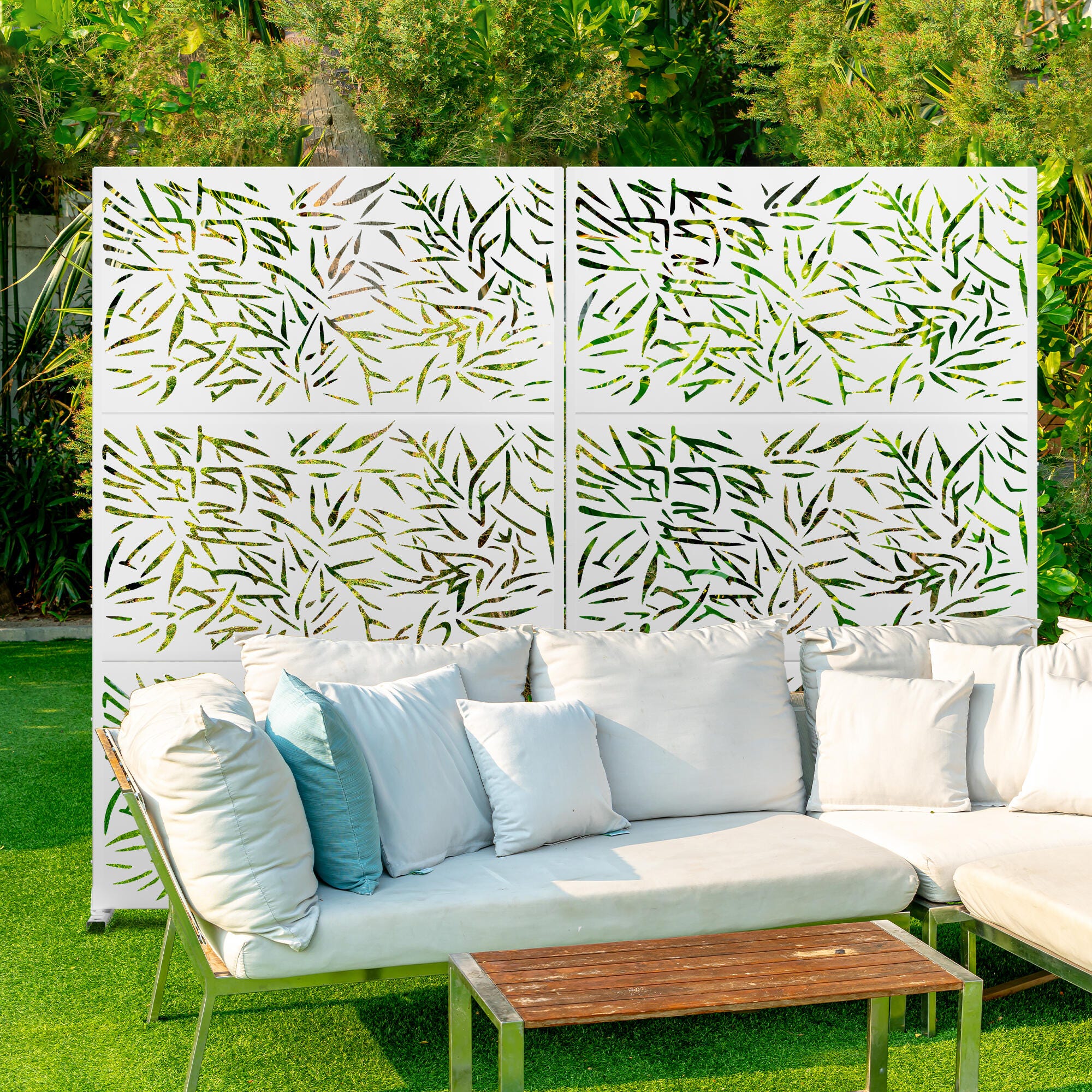 TranquilBreeze Bamboo Leaves Outdoor Privacy Screen Garden Fence, White, large