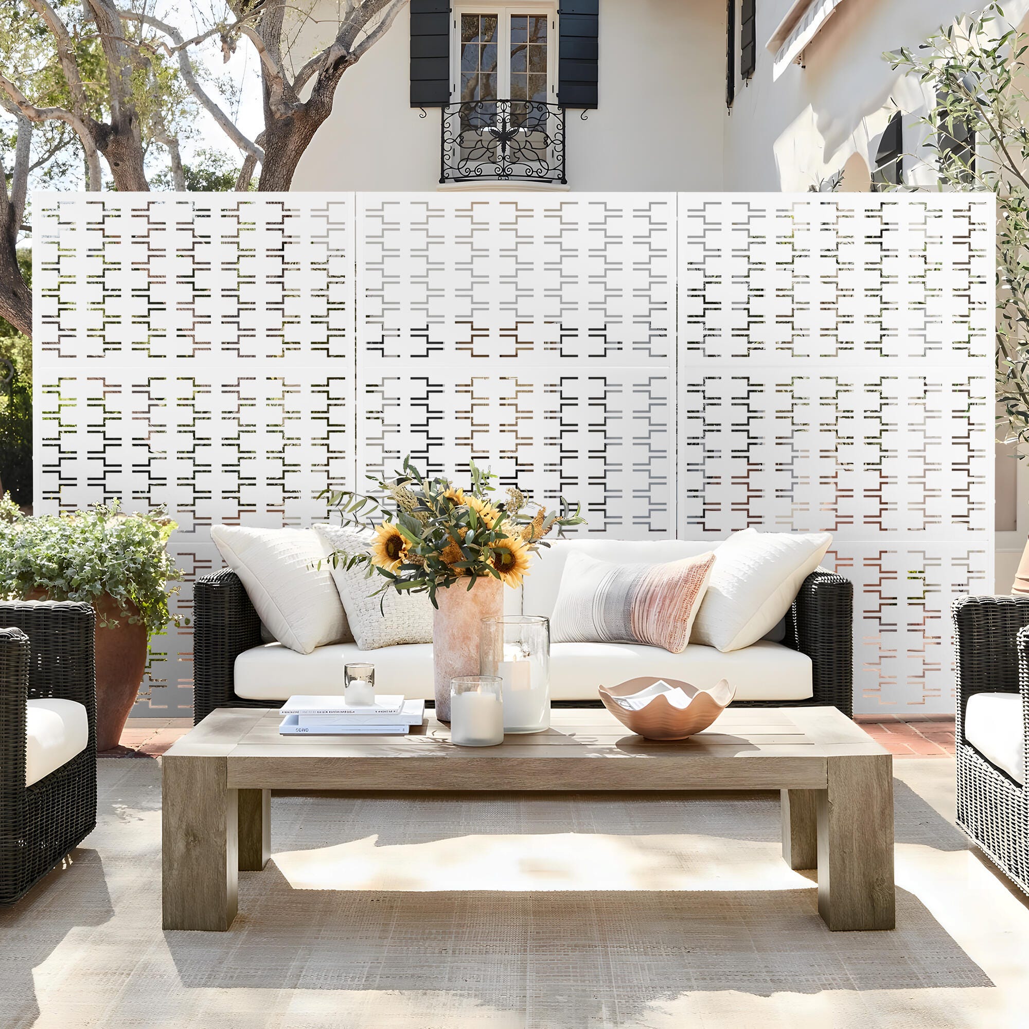 TranquilBreeze Bricks Pattern Outdoor Privacy Screen Garden Fence, White, large