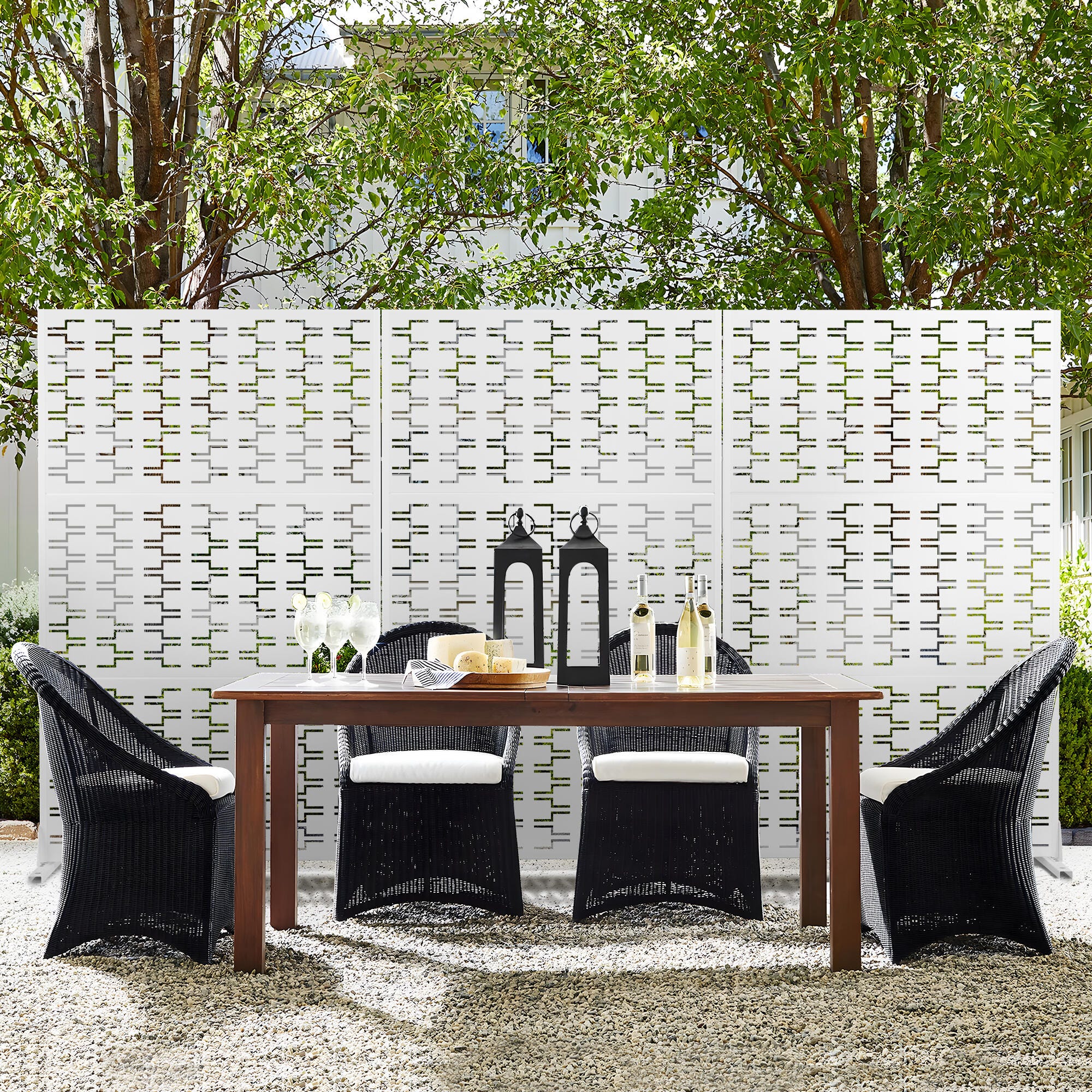 TranquilBreeze Bricks Pattern Outdoor Privacy Screen Garden Fence, White, large