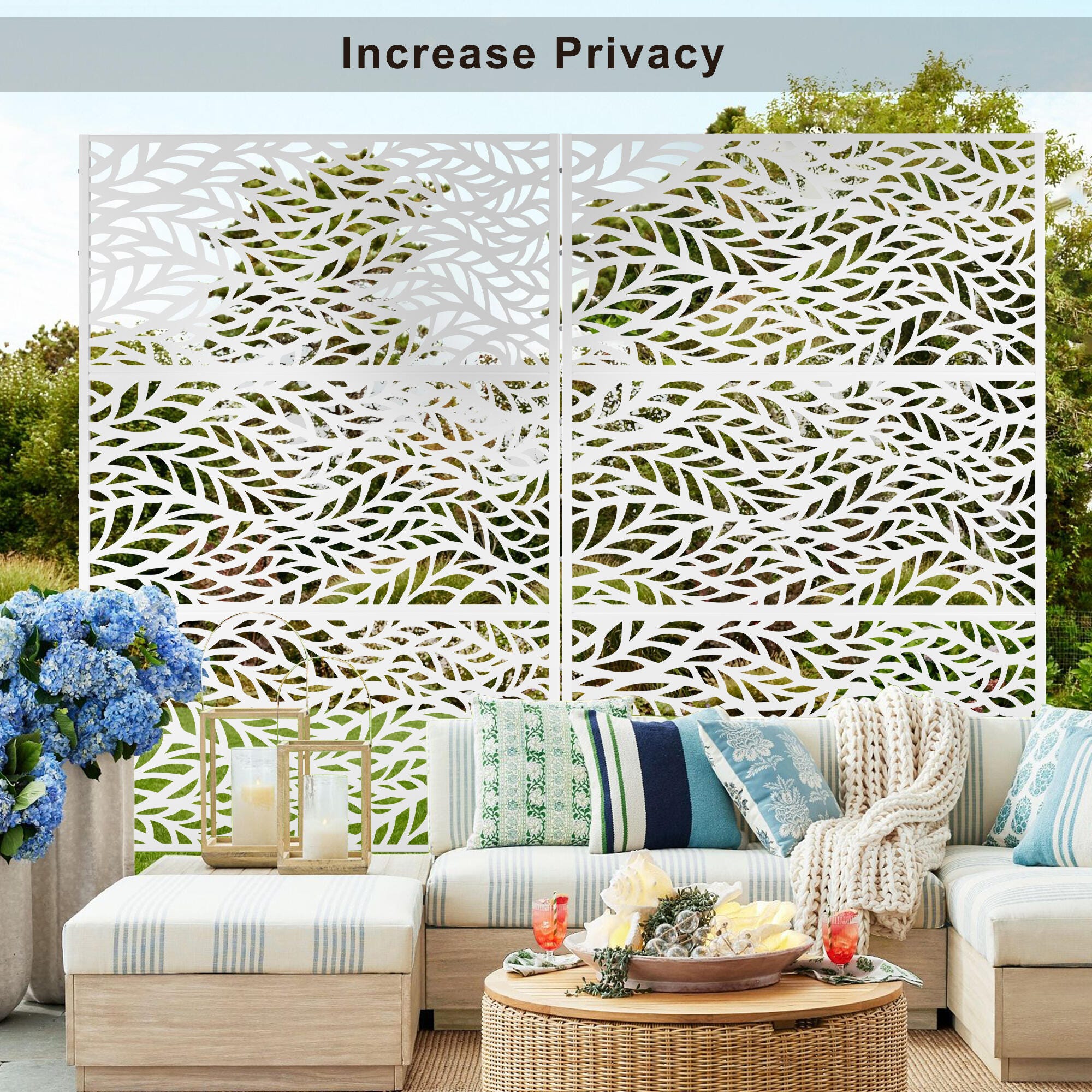 TranquilBreeze Flowing Leaves Outdoor Privacy Screen Garden Fence, White, large