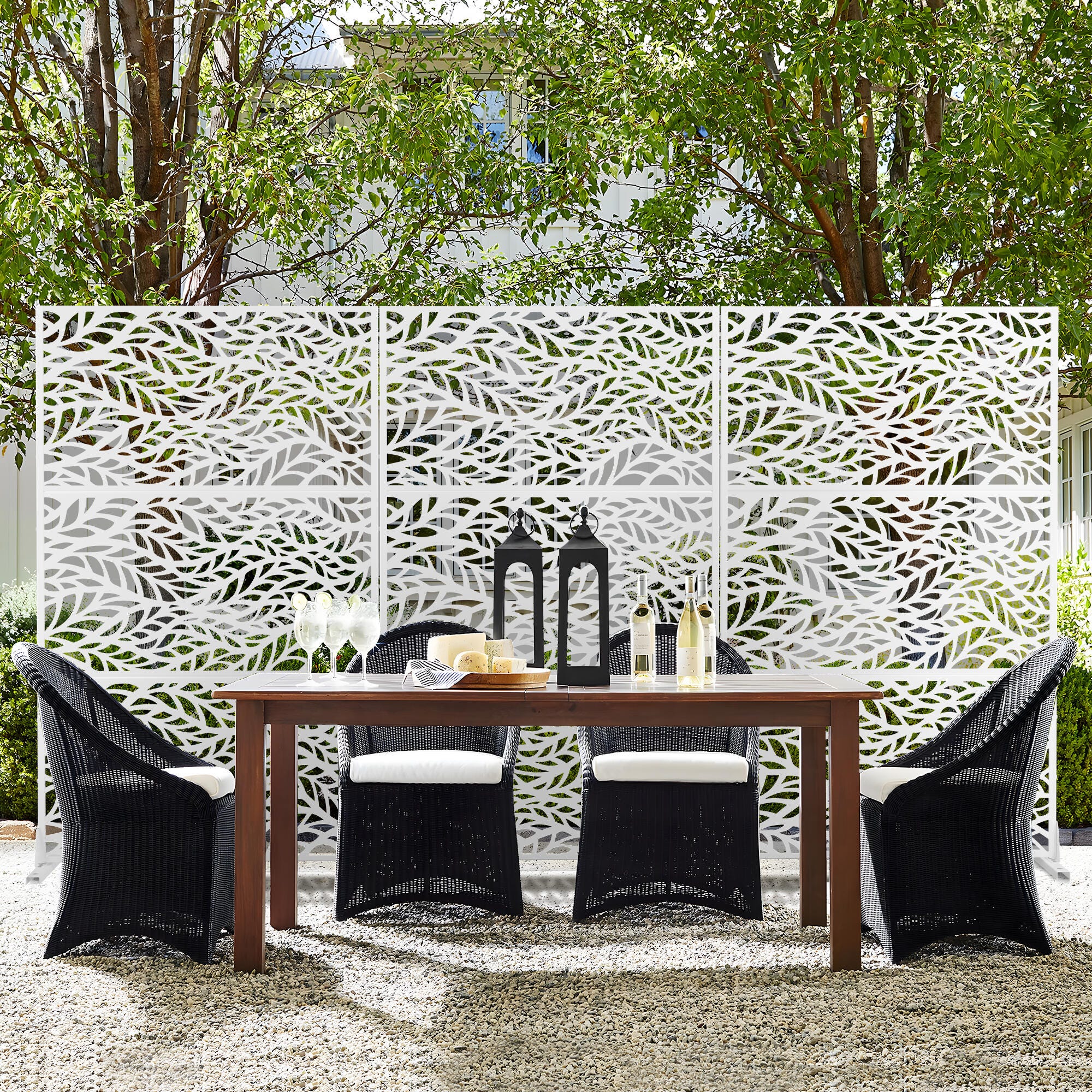 TranquilBreeze Flowing Leaves Outdoor Privacy Screen Garden Fence, White, large