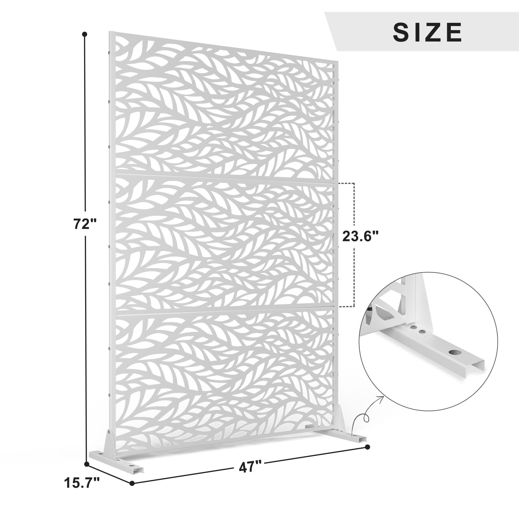 TranquilBreeze Flowing Leaves Outdoor Privacy Screen Garden Fence, White, large