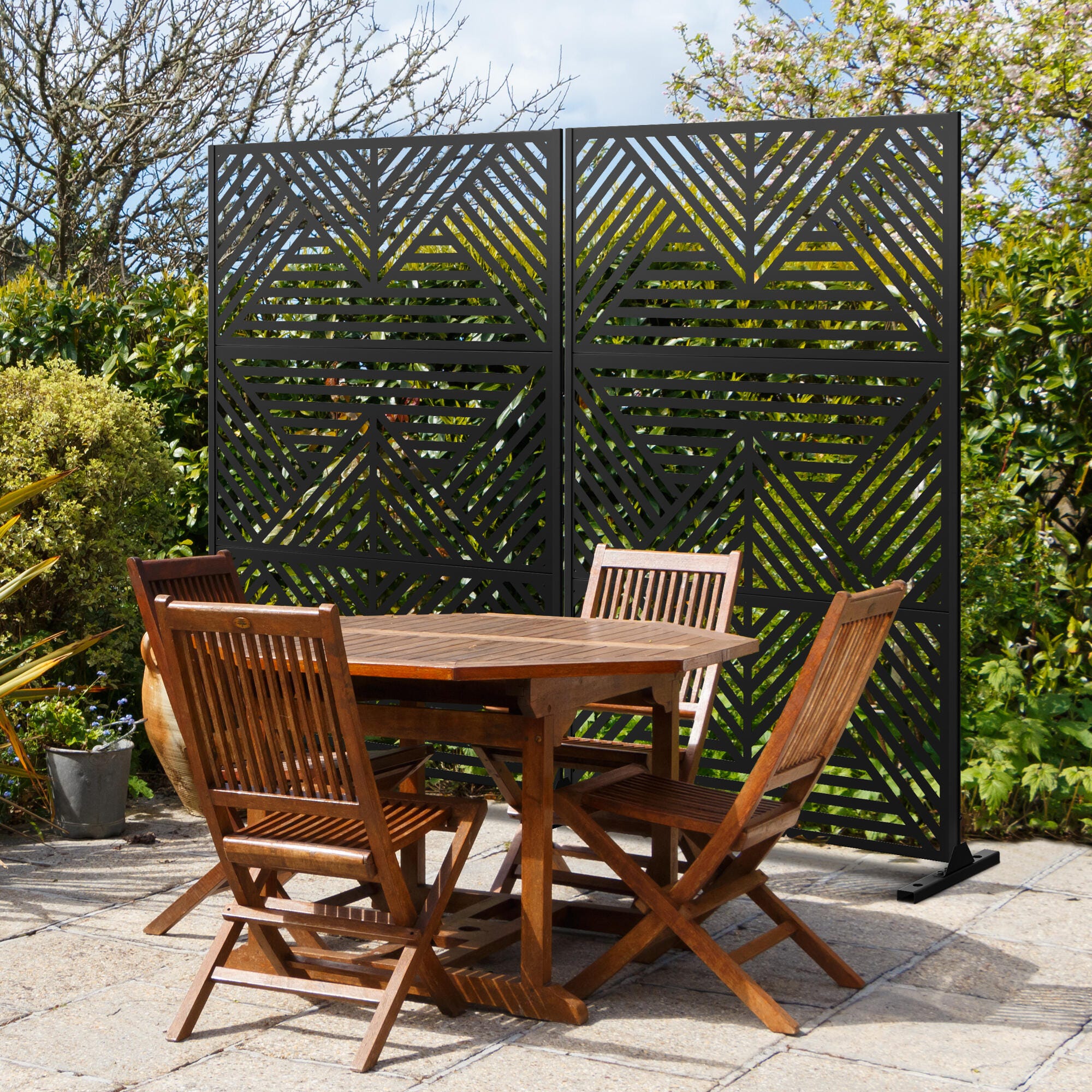 TranquilBreeze Zodiac Outdoor Privacy Screen Garden Fence, Black, large