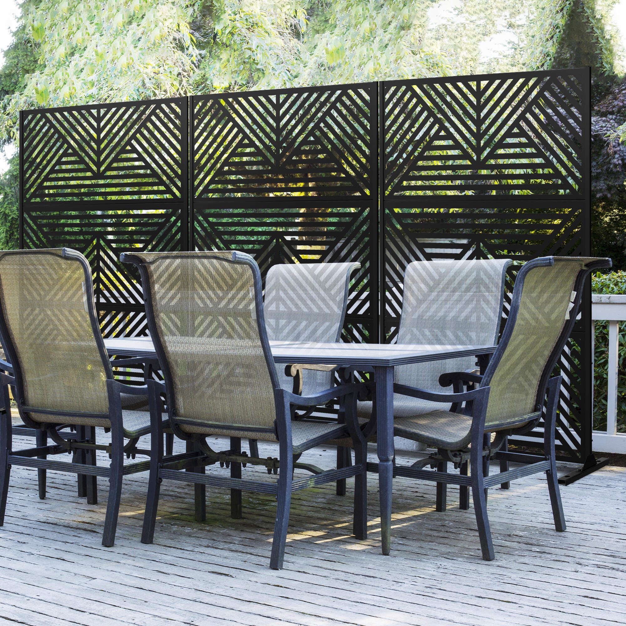 TranquilBreeze Zodiac Outdoor Privacy Screen Garden Fence, Black, large