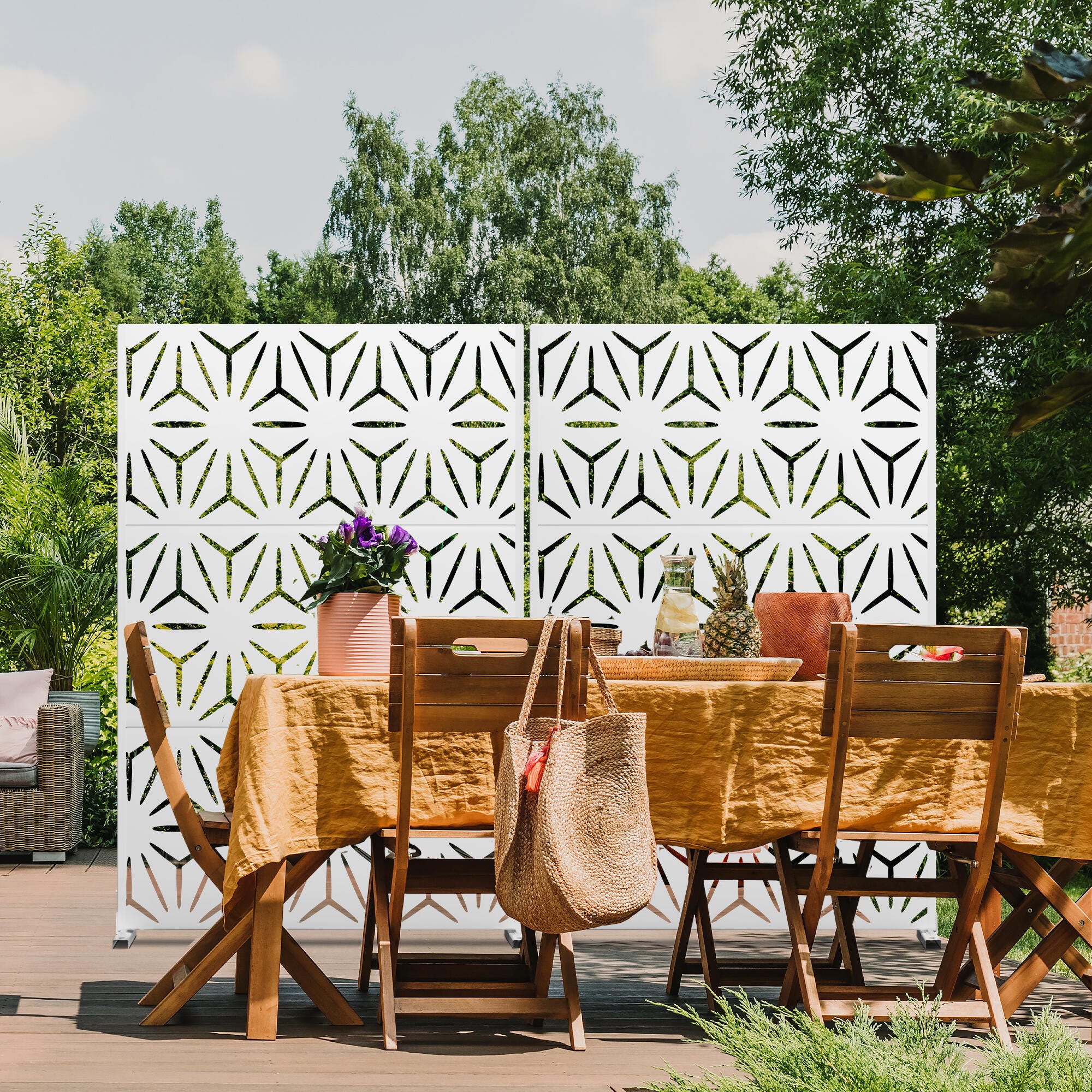 TranquilBreeze Stars Outdoor Privacy Screen Garden Fence, White, large