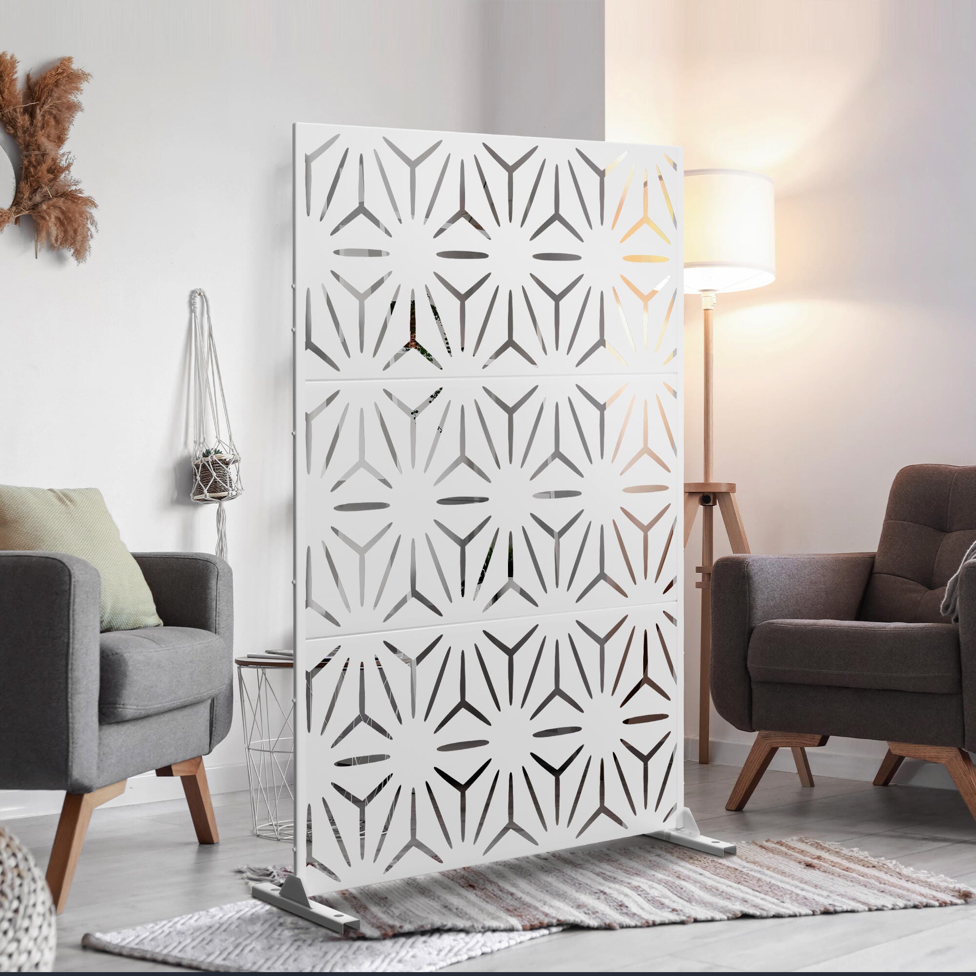 TranquilBreeze Stars Outdoor Privacy Screen Garden Fence, White, large