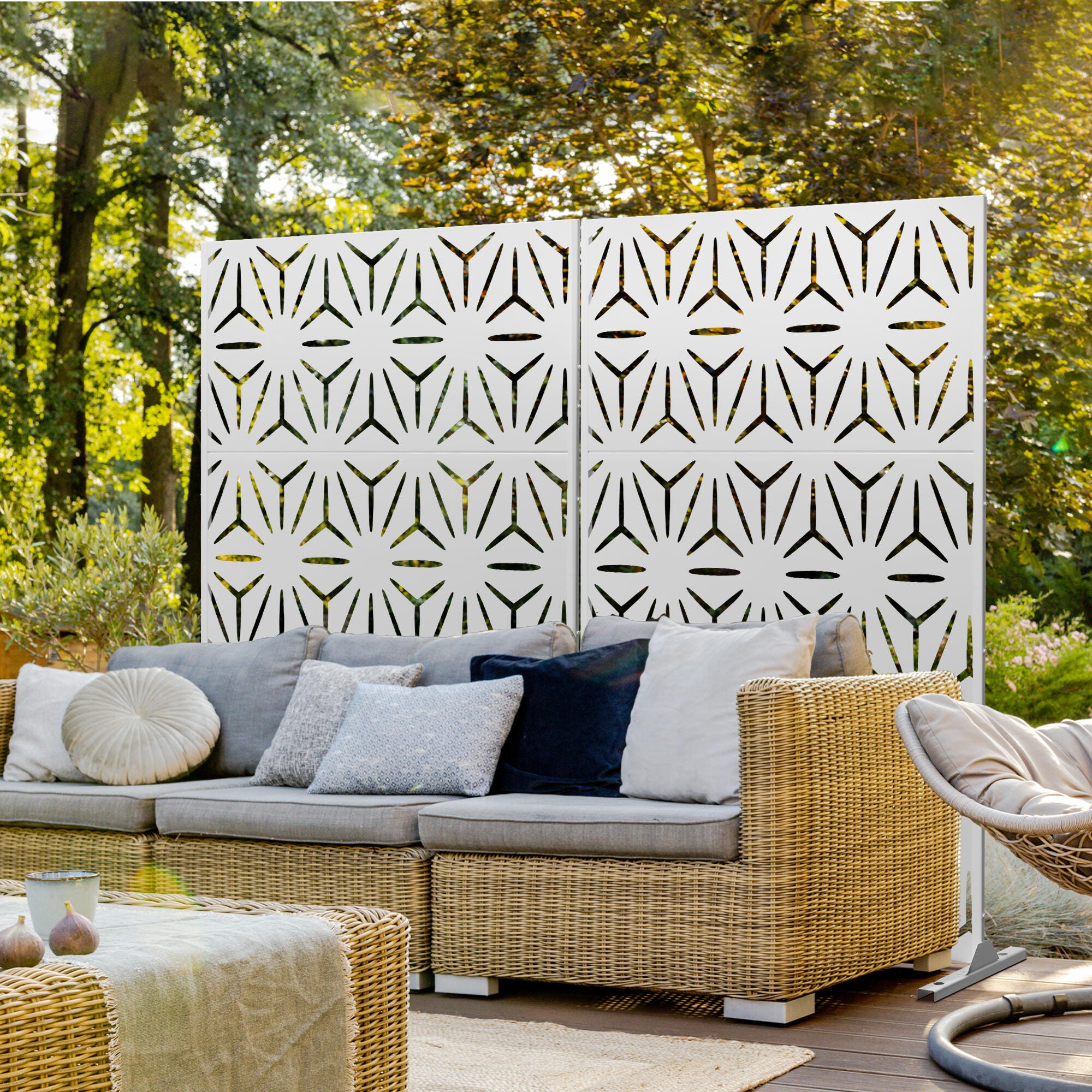 TranquilBreeze Stars Outdoor Privacy Screen Garden Fence, White, large