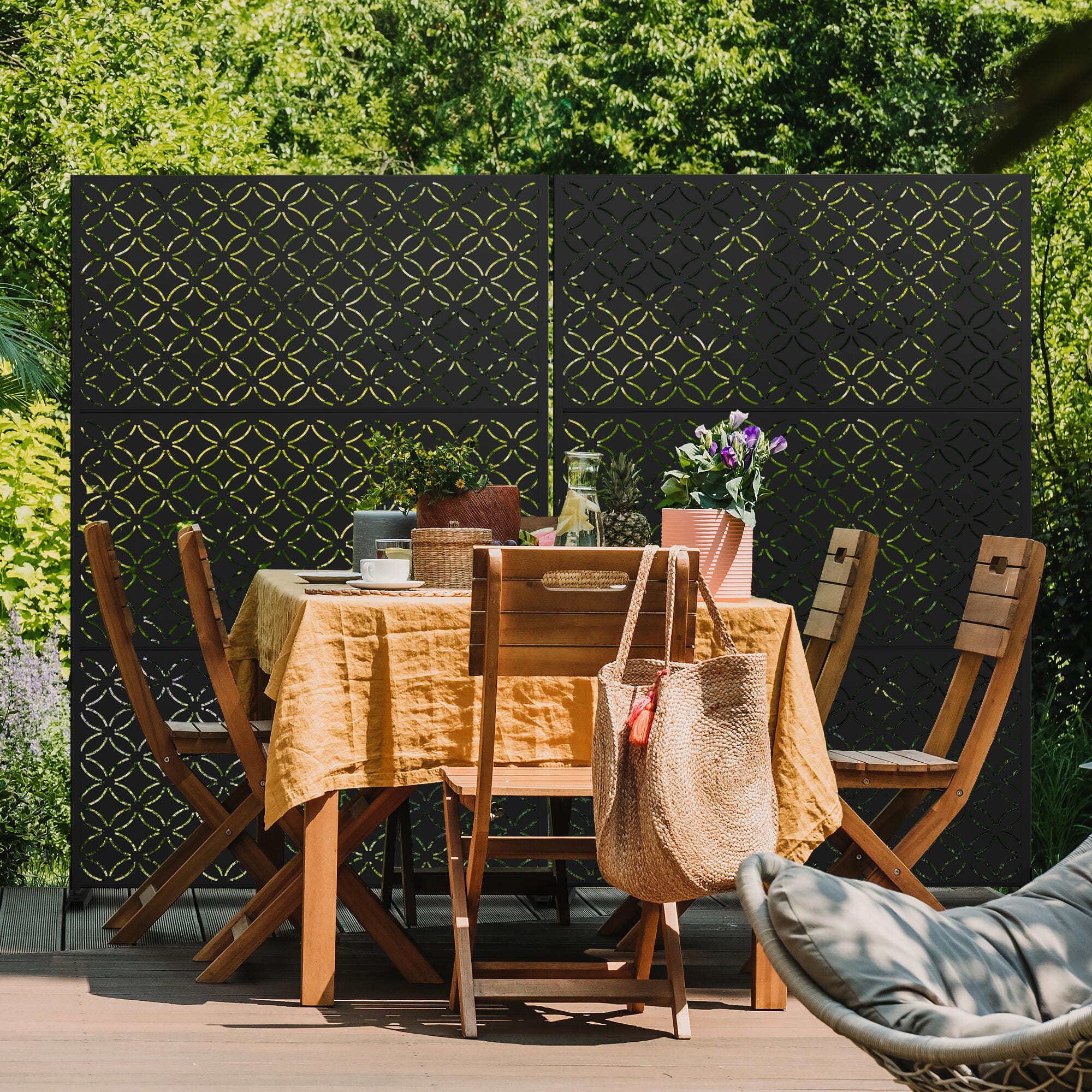 TranquilBreeze Palace Outdoor Privacy Screen Garden Fence, Black, large