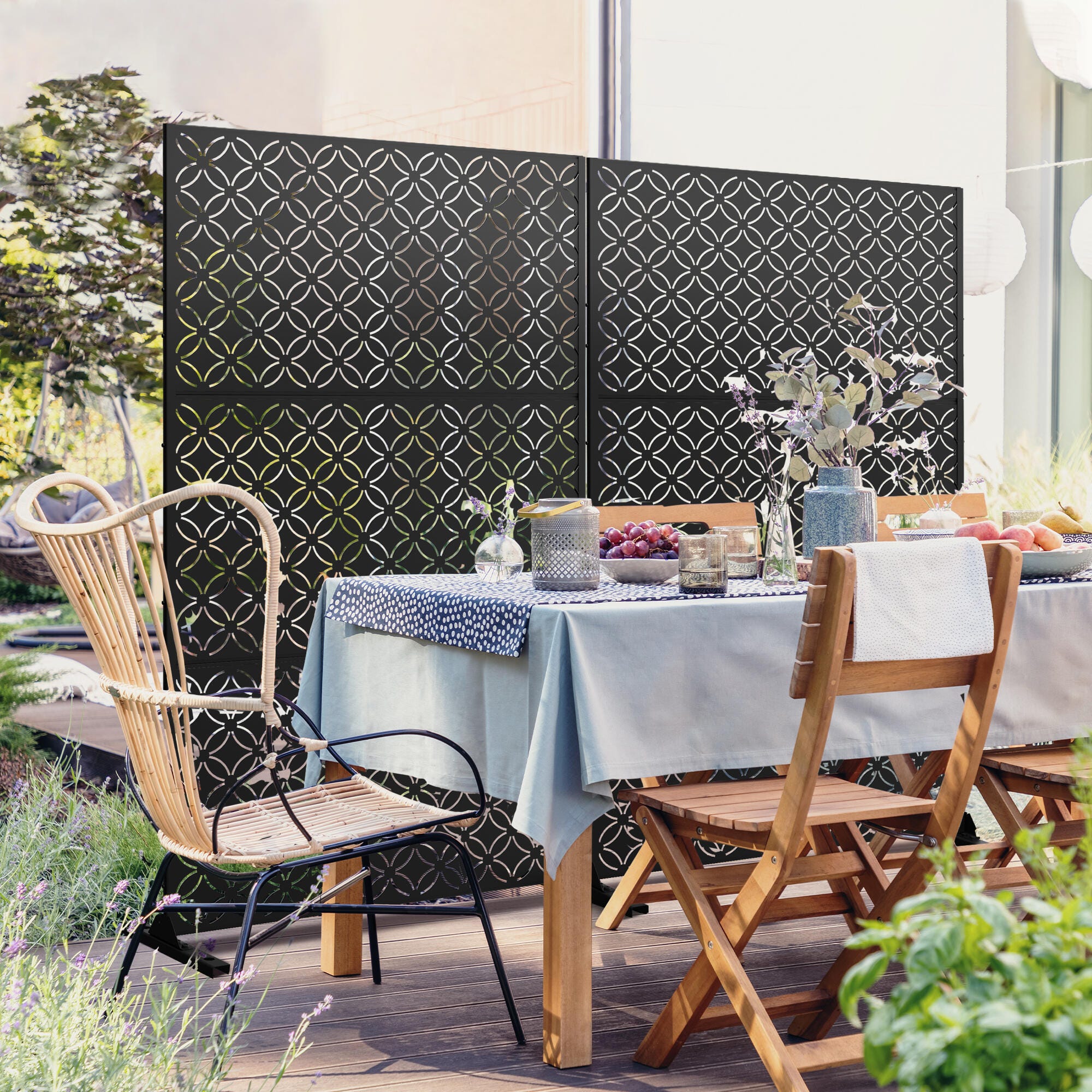 TranquilBreeze Palace Outdoor Privacy Screen Garden Fence, Black, large