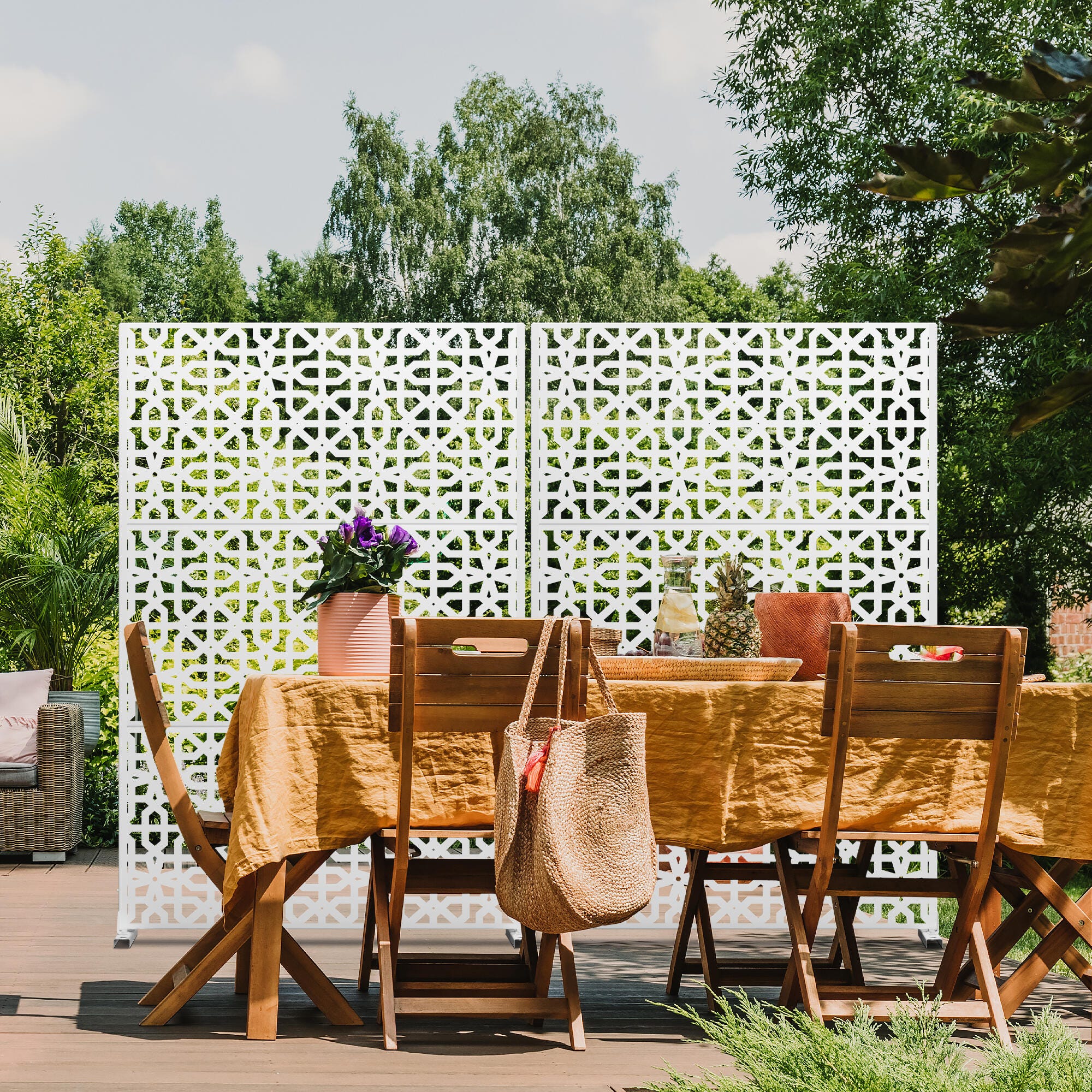 TranquilBreeze Perilla Outdoor  Privacy Screen Garden Fence, White, large