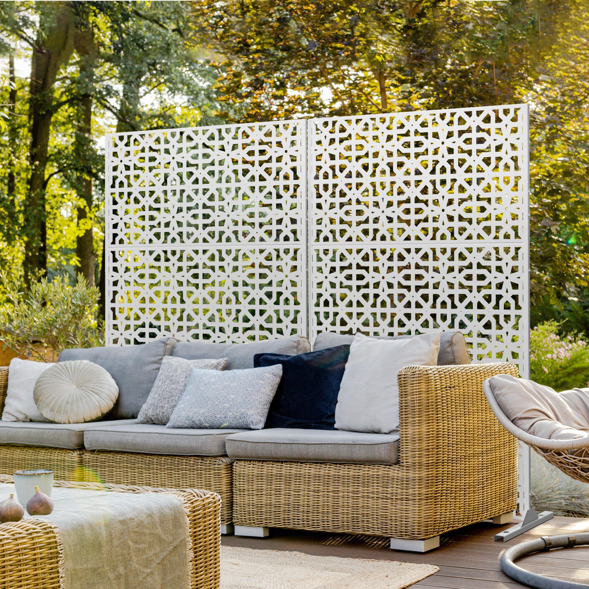 TranquilBreeze Perilla Outdoor  Privacy Screen Garden Fence, White, large