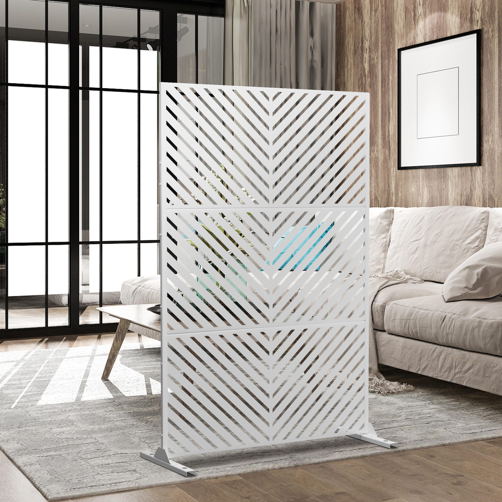 TranquilBreeze Arrows Outdoor Privacy Screen Garden Fence, White, large