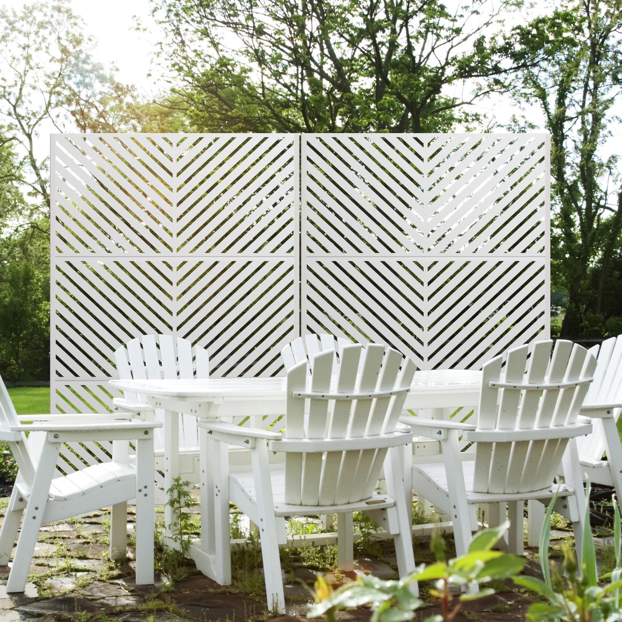 TranquilBreeze Arrows Outdoor Privacy Screen Garden Fence, White, large