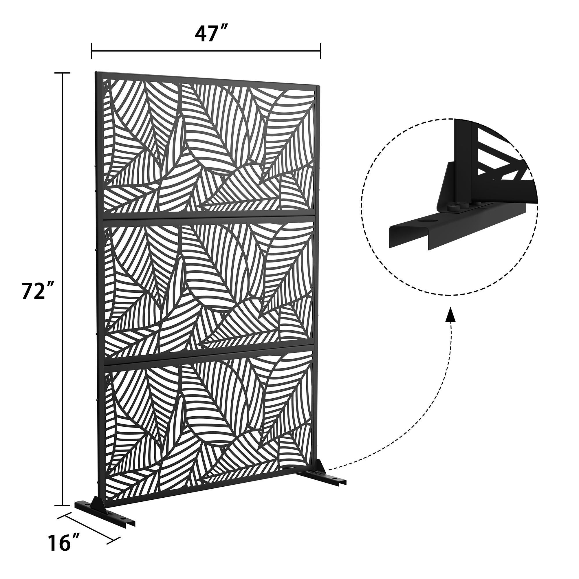 TranquilBreeze Leaves Outdoor Privacy Screen Garden Fence, Black, large