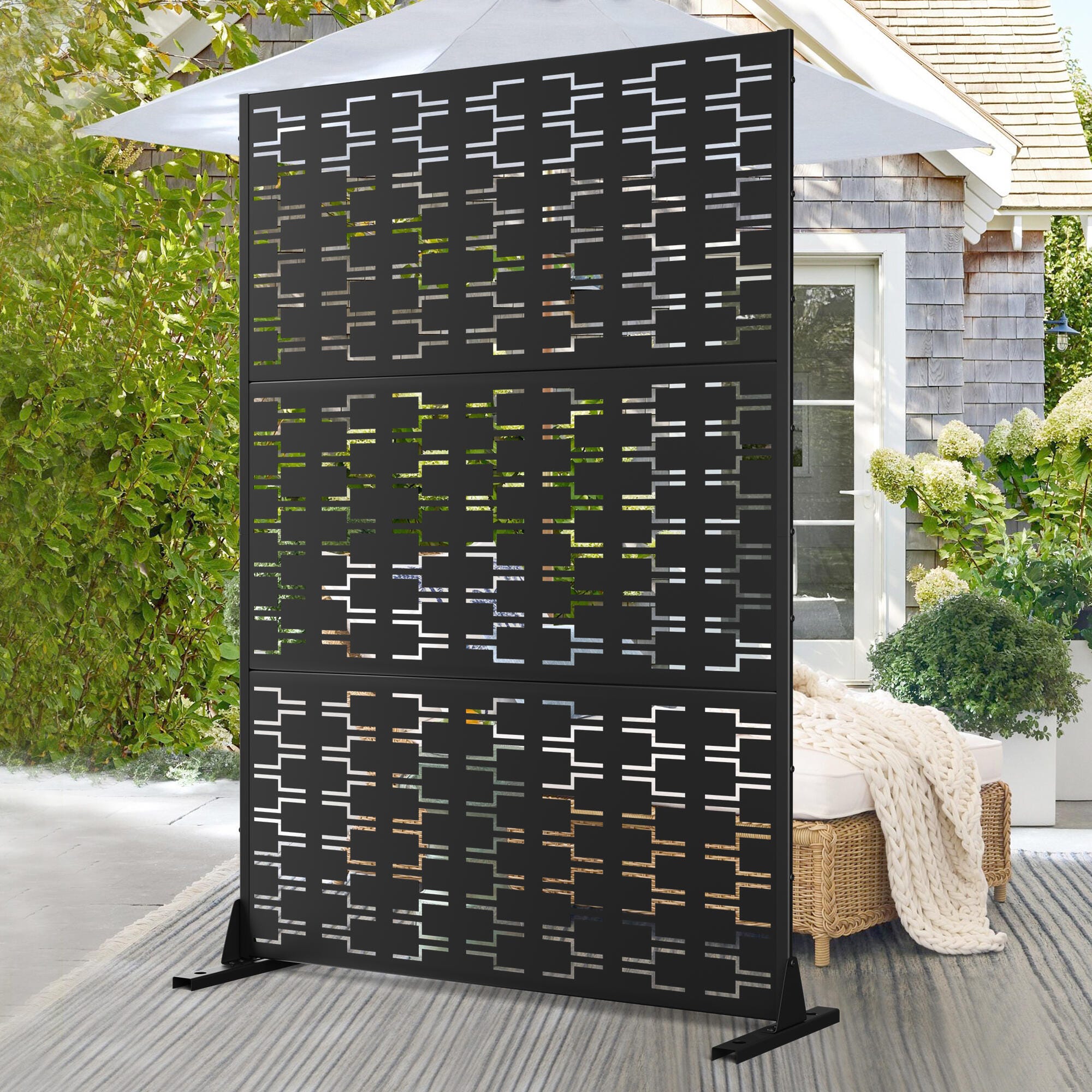 TranquilBreeze Bricks Pattern Outdoor Privacy Screen Garden Fence, Black, large